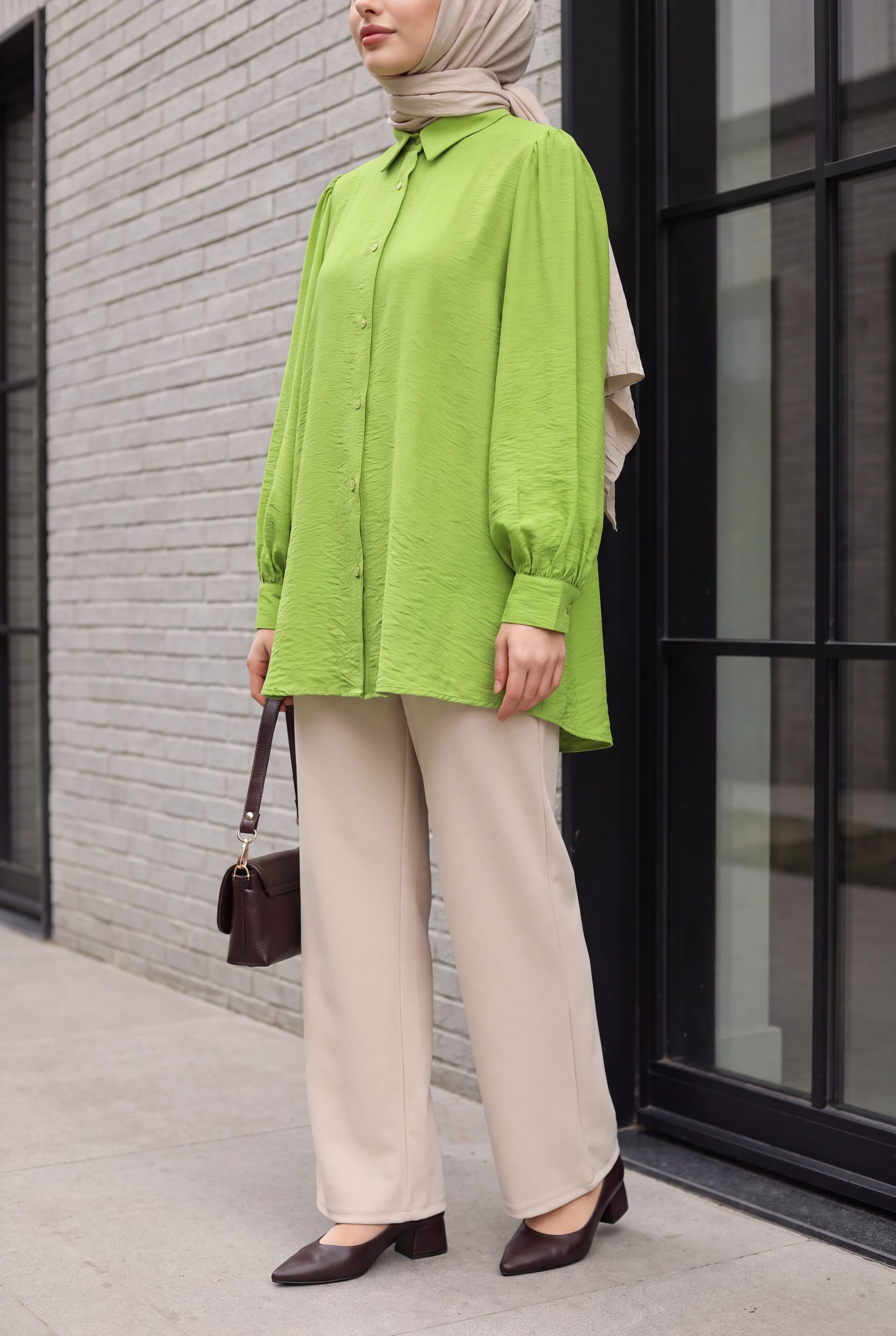 Balloon Sleeve Straight Tunic - Pistachio Green - Podyumplus - by Peralane - photo 3