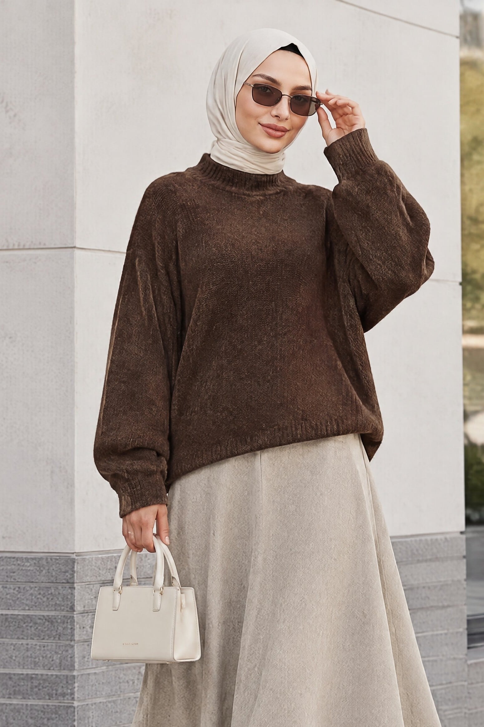 Women's Brown Oversized Batwing Sleeve Turtleneck Knit Sweater - Bigdart - by Peralane - photo 2