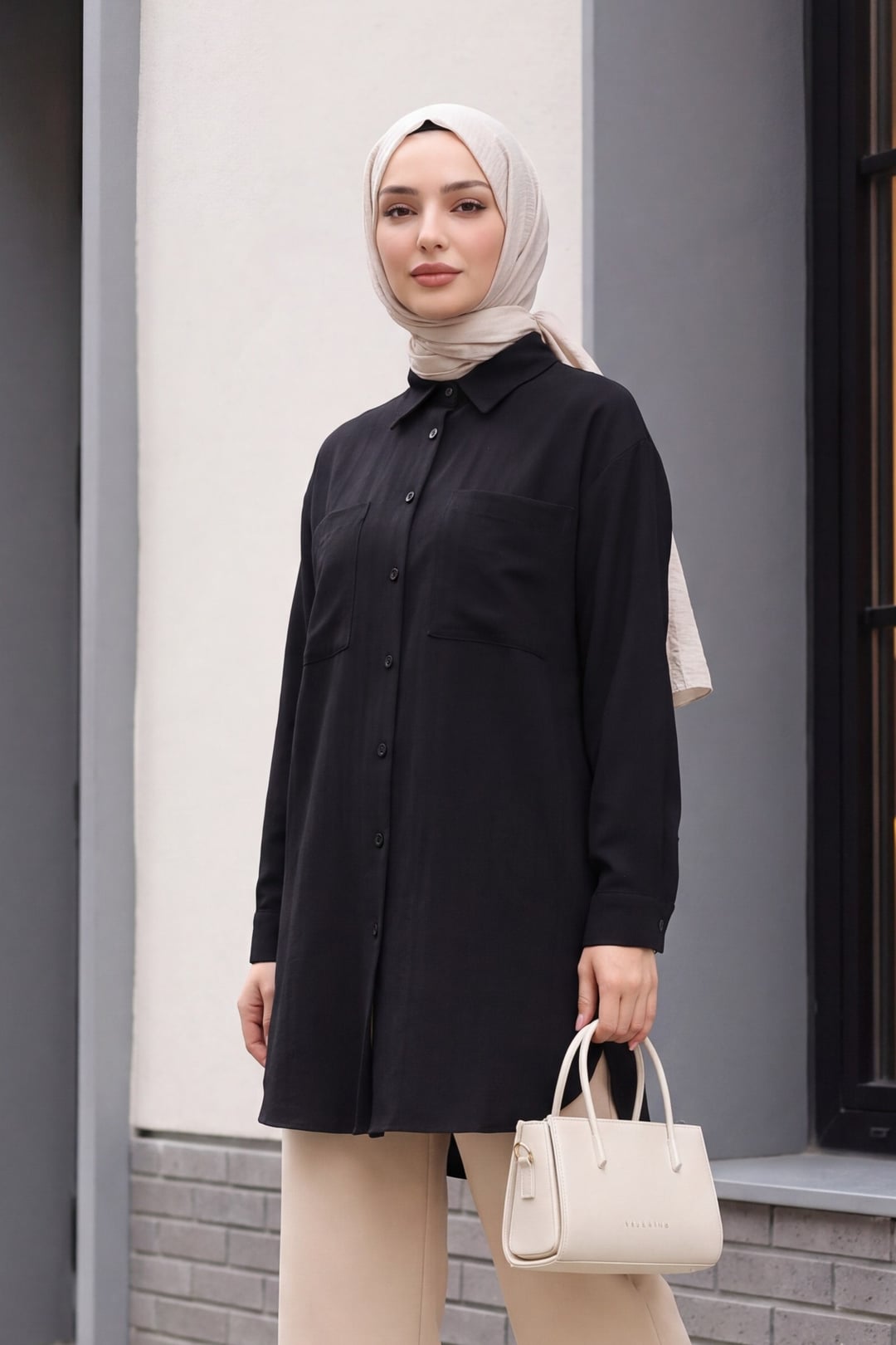 Black Long Back Cotton Blend Tunic Shirt - Podyumplus - by Peralane