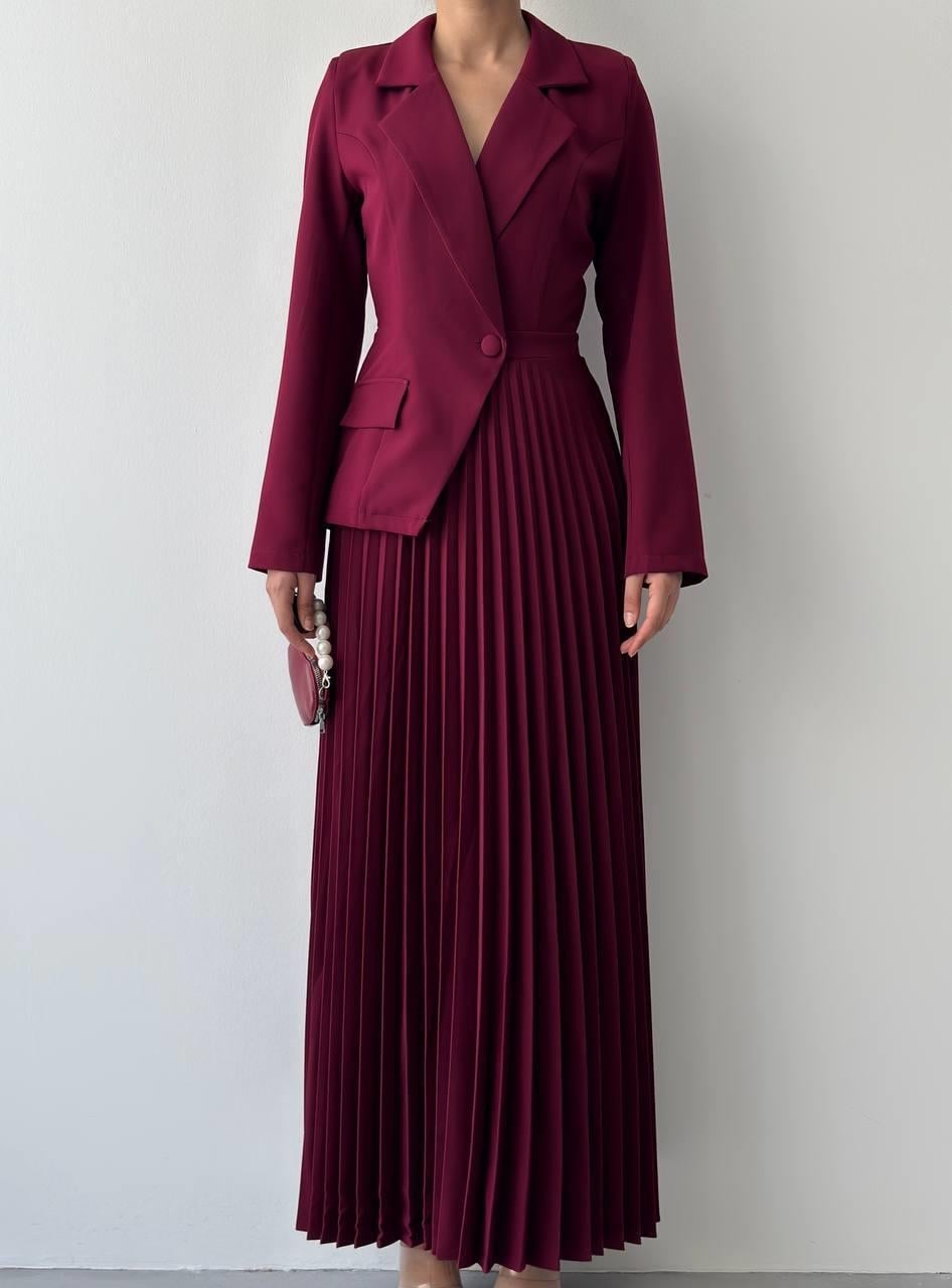 Burgundy Pleated Skirt and Blazer Co-ord Set for Women - Etika - by Peralane - photo 2