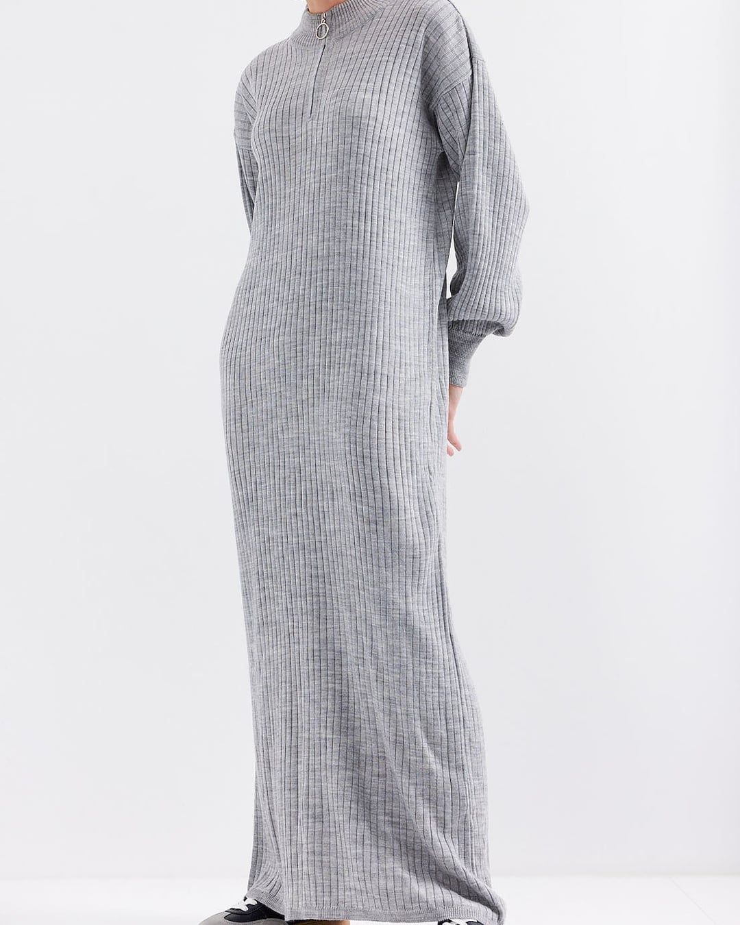 Grey Ribbed Knit Midi Dress with Half-Zip - Bigdart - by Peralane - photo 4