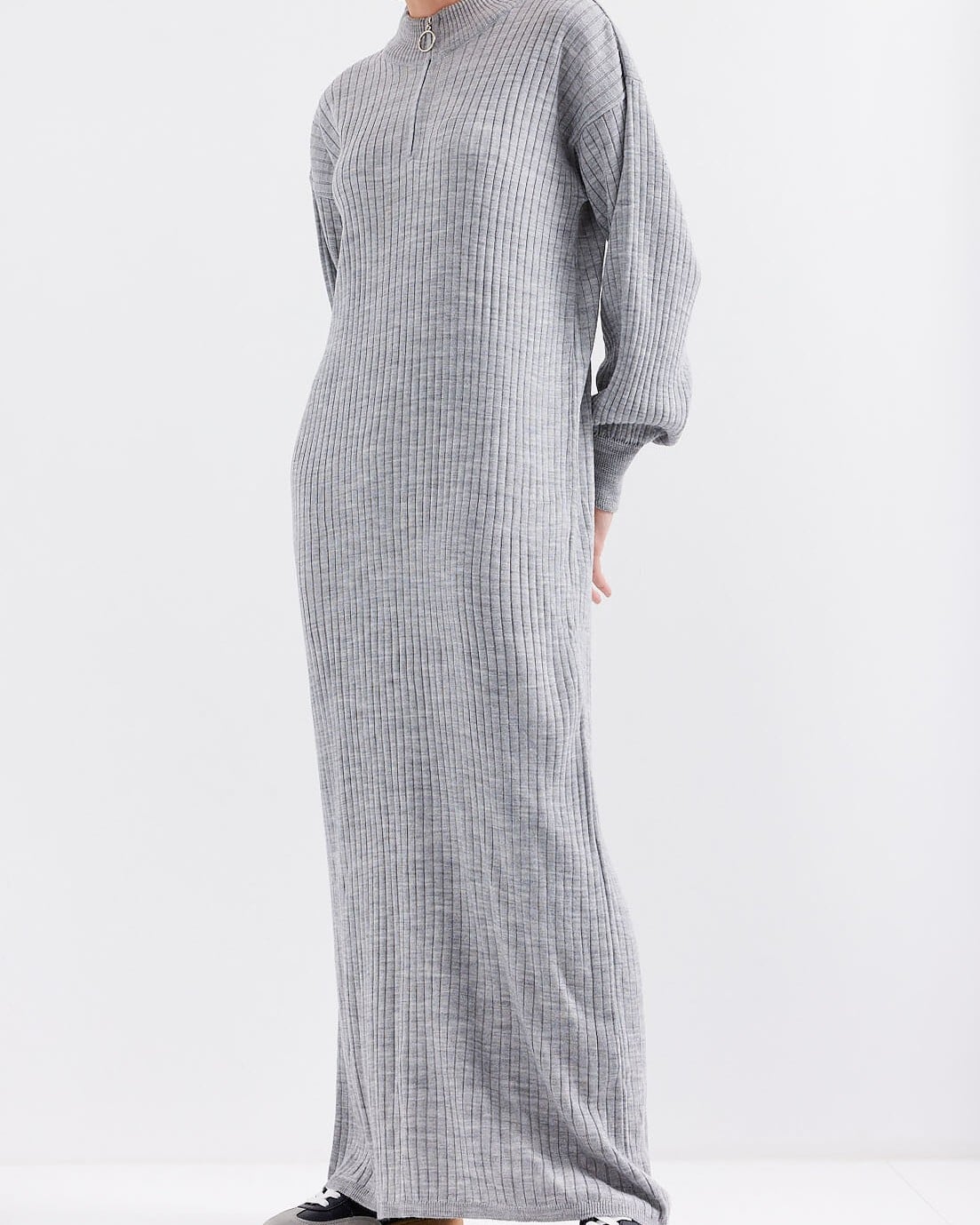 Grey Ribbed Knit Midi Dress with Half-Zip - Bigdart - by Peralane - photo 4