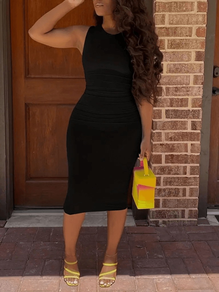 Women's Black Sleeveless Bodycon Midi Dress - Janes - by Peralane - photo 2
