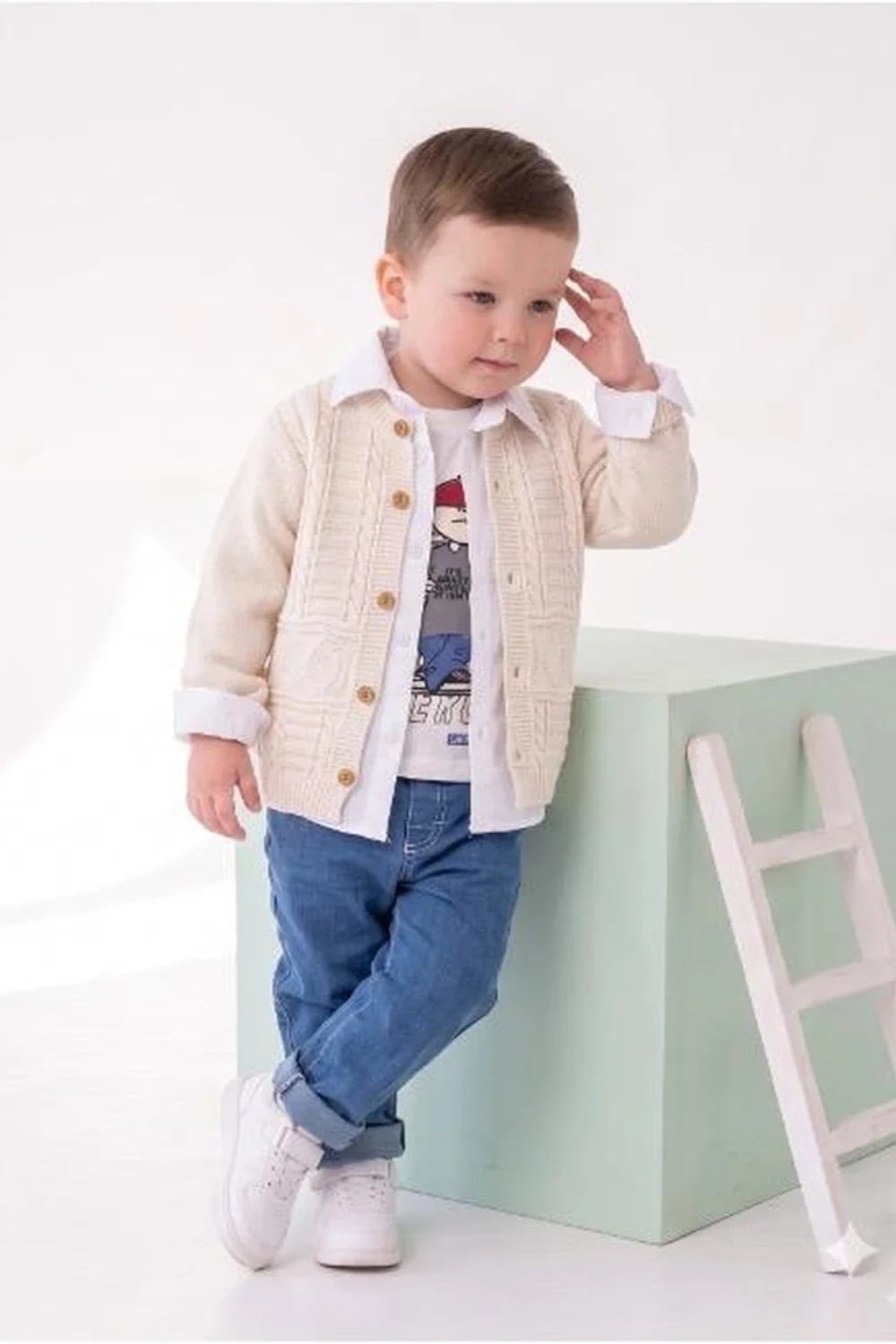 Cream Cable Knit Cardigan Set for Boys (4-Pack) - Has Bereket - by Peralane