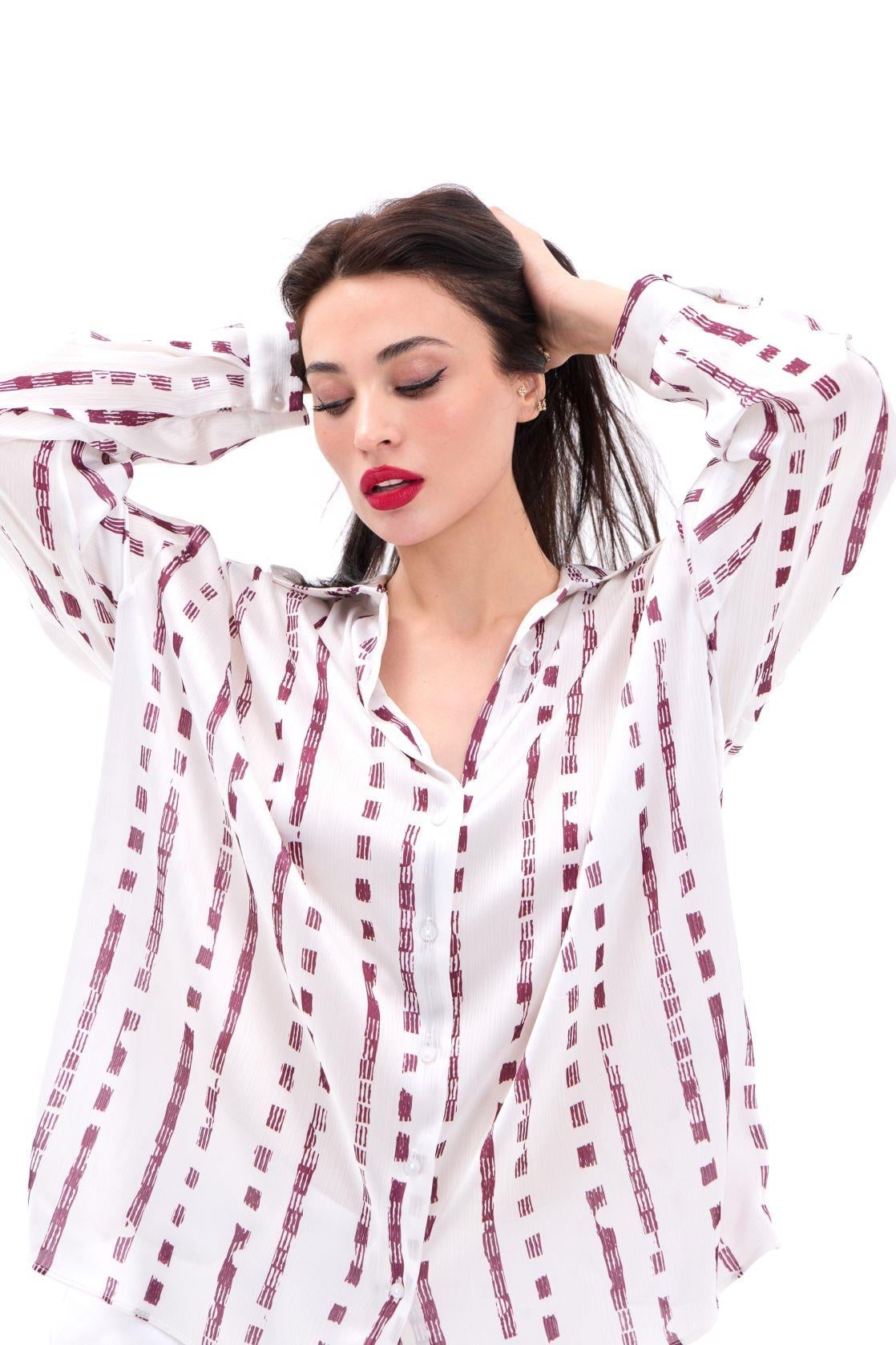 Women's Striped Long-Sleeve Blouse with Collar - Fame - by Peralane - photo 5