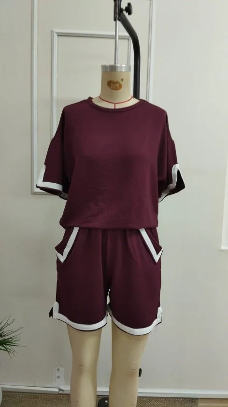 Women's Short-Sleeve Crew Neck Striped Detail Viscose Two-Thread Blouse and Shorts Set - Janes - by Peralane - photo 4