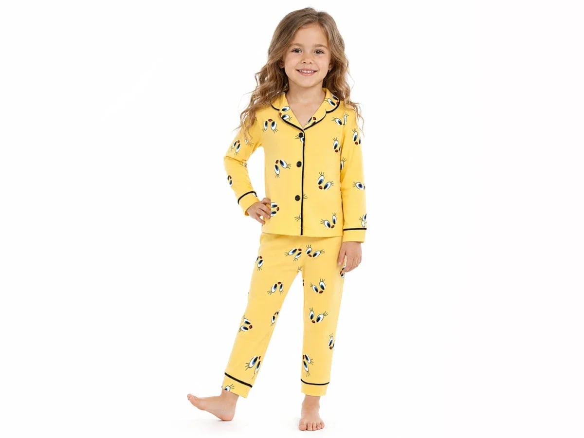 Girls' Yellow Tweety Print Pyjama Set - Dolas - by Peralane