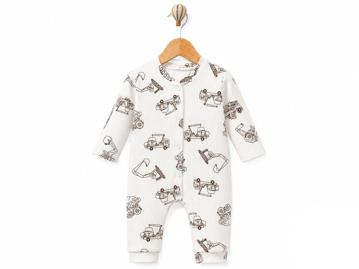 Baby Boys' Construction Vehicle Print Footed Romper - Brown (Pack of 3) - Supermini - by Peralane