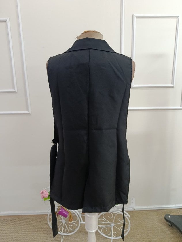 Women's Sleeveless Notched Lapel Blazer with Belt, Black - Janes - by Peralane - photo 9