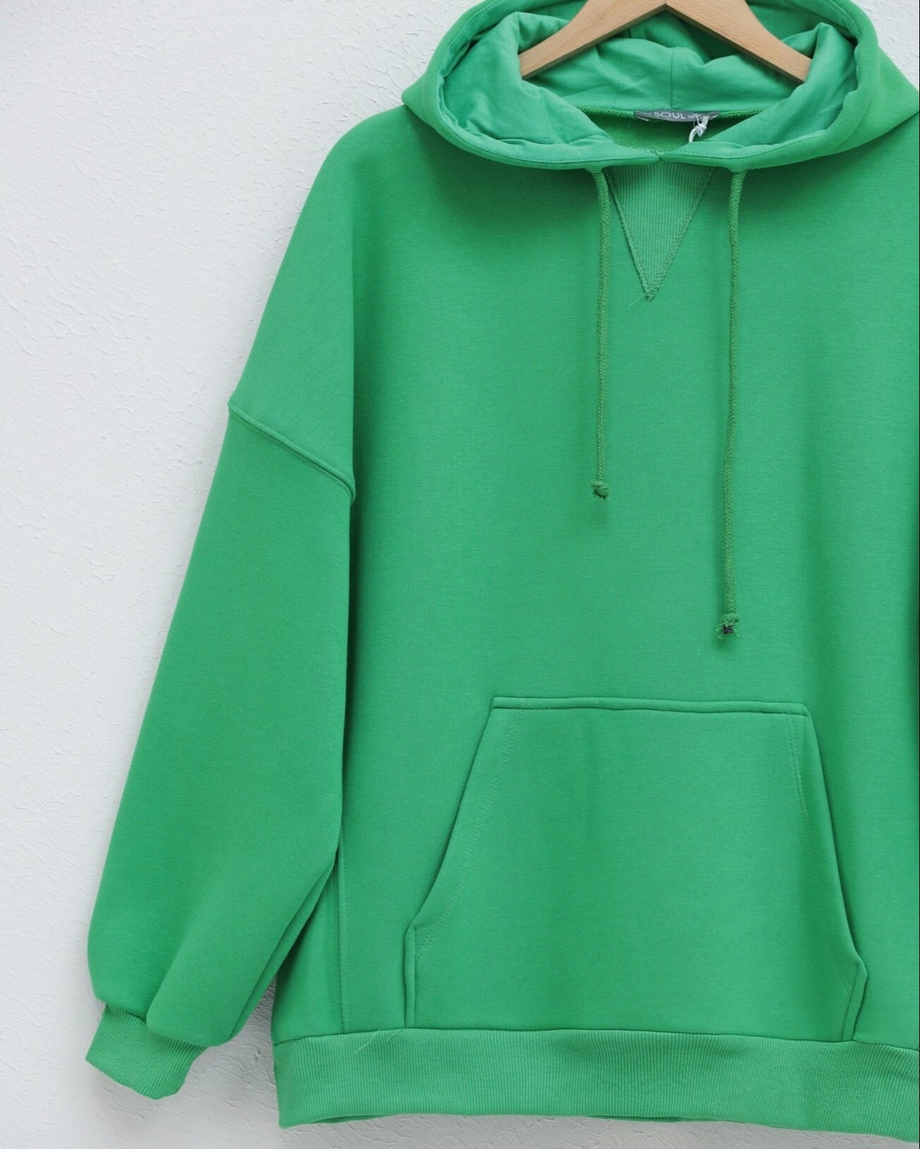 Hooded Kangaroo Pocket Brushed Sweatshirt - Green - Podyumplus - by Peralane - photo 5