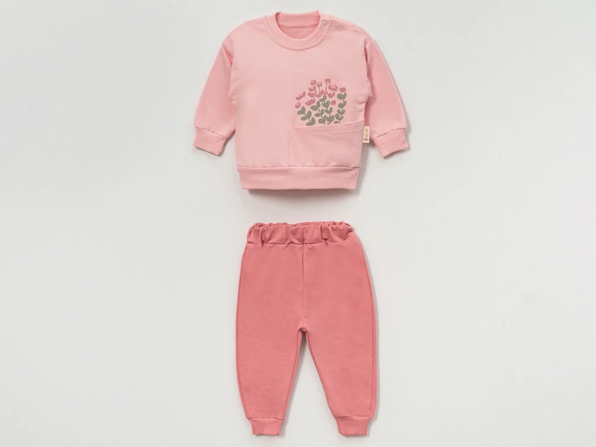 Pink Floral Pocket Baby Girls' Sweatshirt and Trousers Set - Vovido - by Peralane