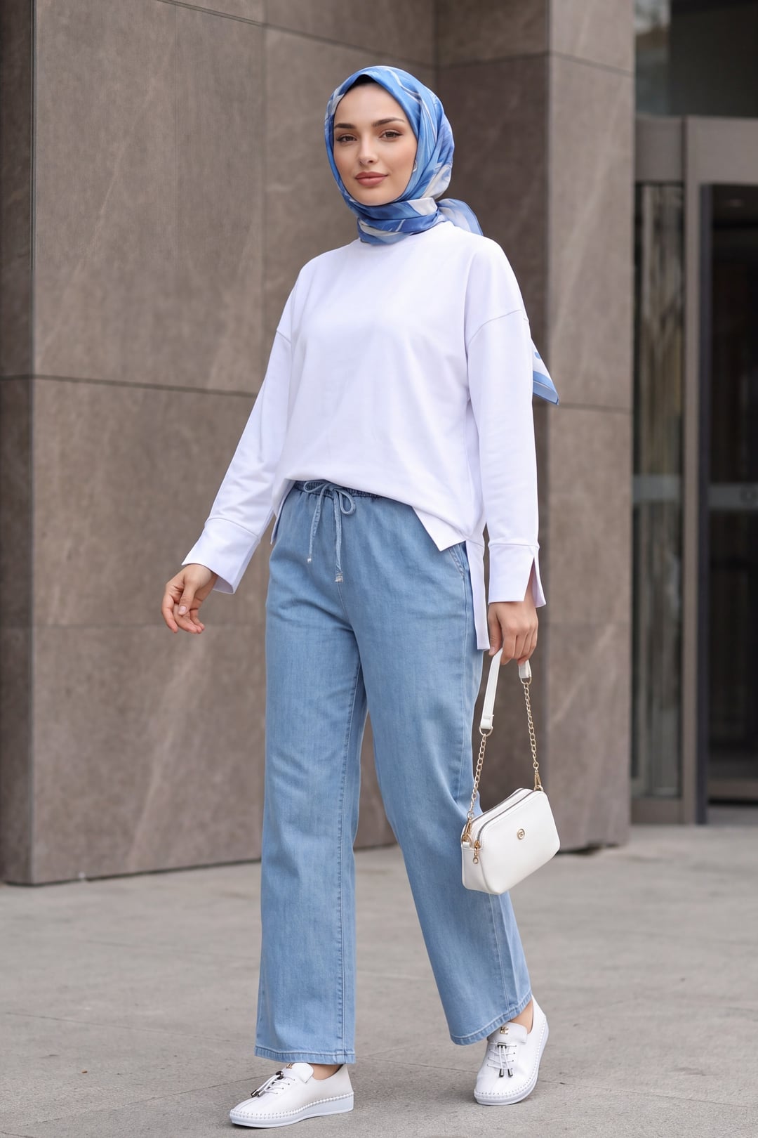 White Crew Neck Side Slit Oversize Knit Tunic - Podyumplus - by Peralane - photo 2