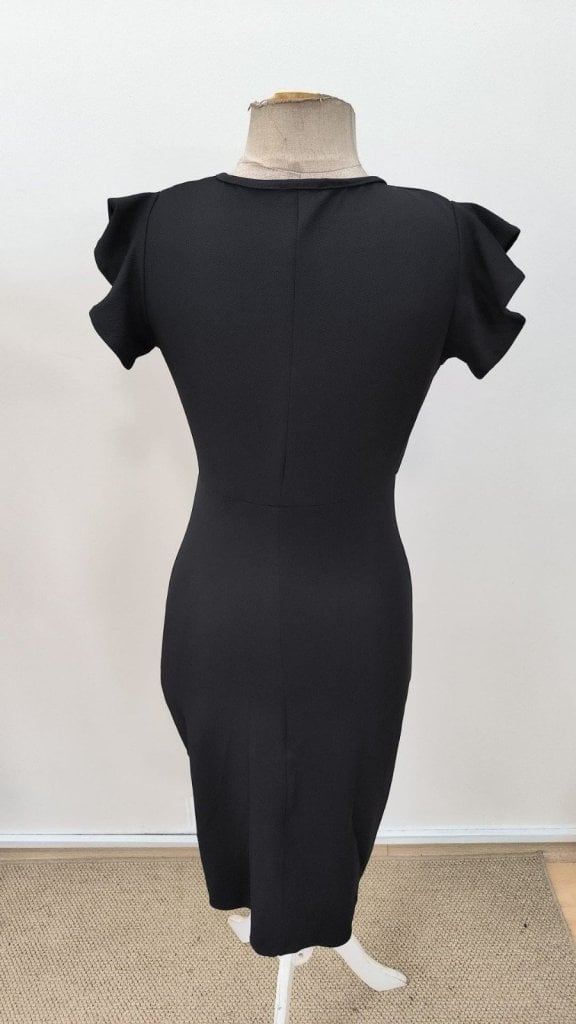 Women's Black Midi Crepe Dress with Flutter Sleeves and Wrap Front - Janes - by Peralane - photo 8