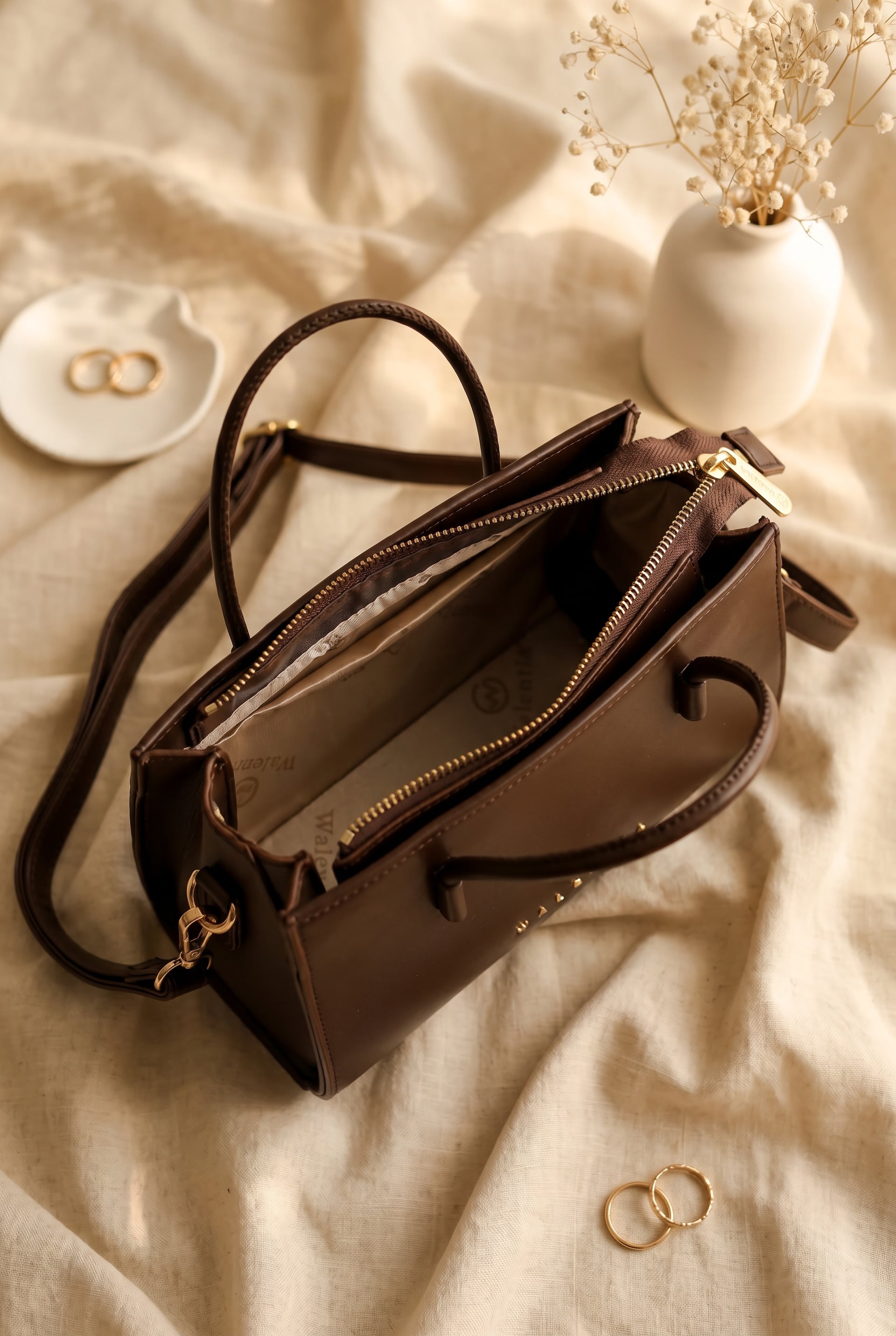 Women's Dark Brown Faux Leather Handbag with Two Handles and Long Shoulder Strap - Podyumplus - by Peralane - photo 2