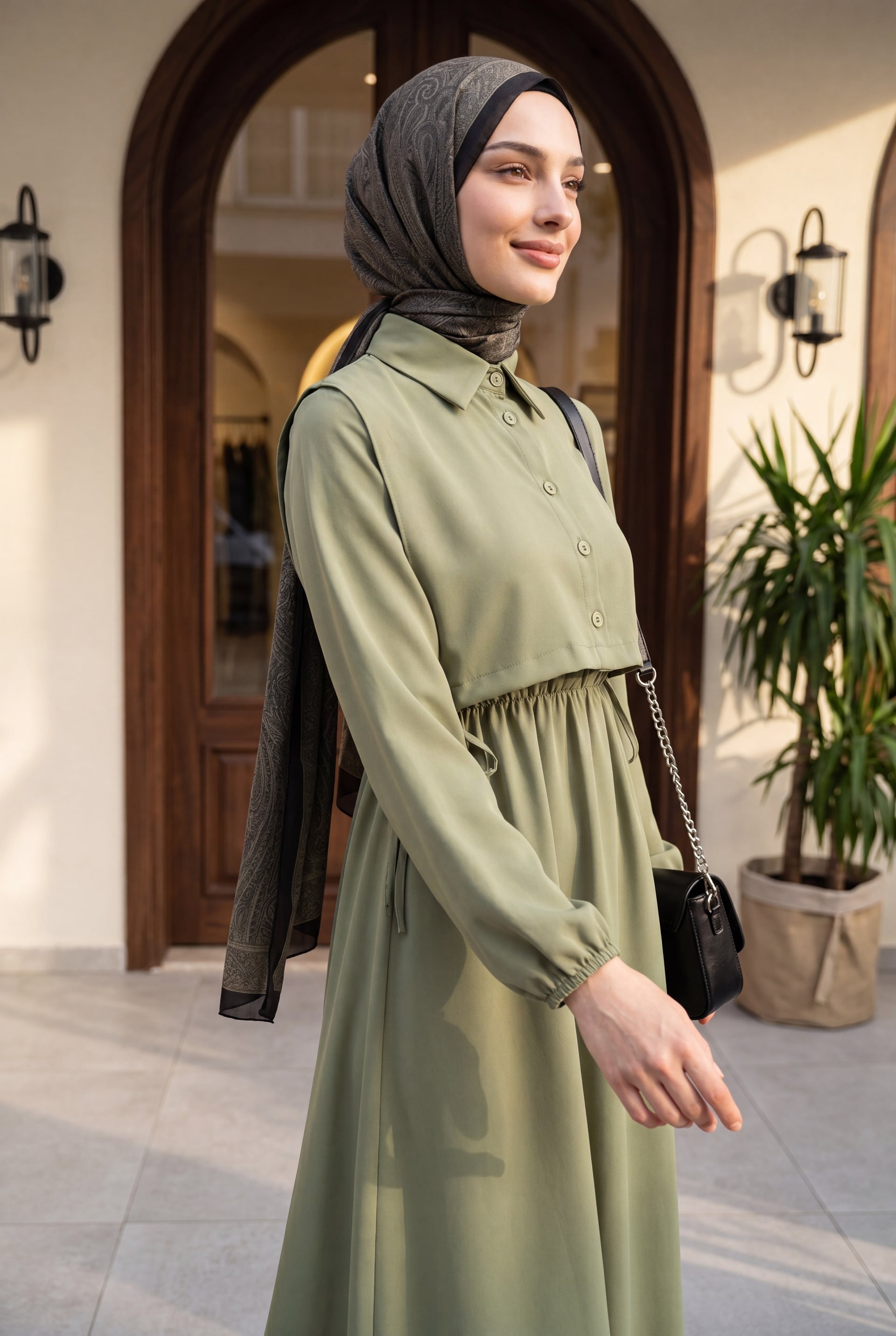 Shirt-Detail Long Dress Set in Muted Green - Podyumplus - by Peralane - photo 4