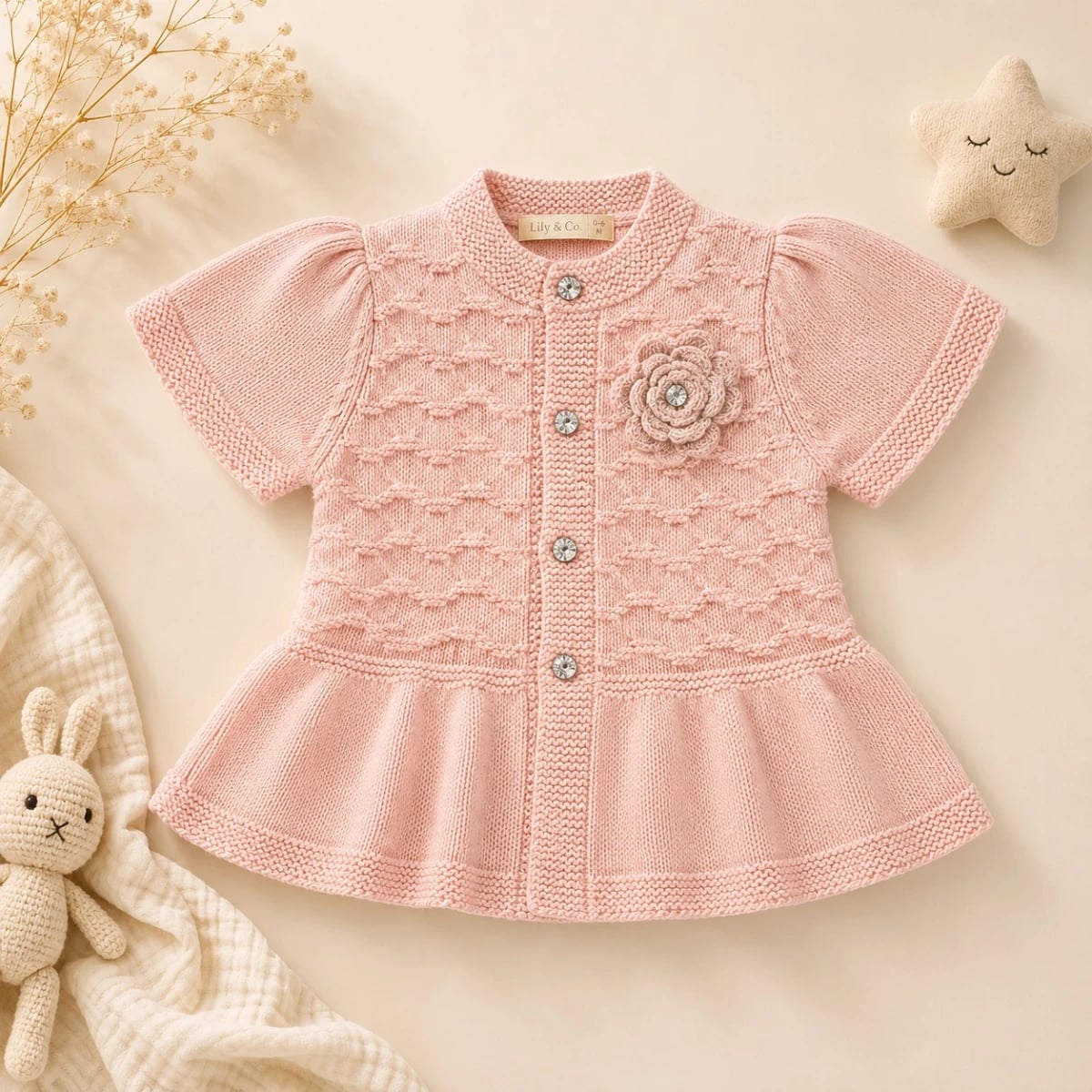 Knitted Baby Cardigan - Powder Pink - Pack of 3 - Has Bereket - by Peralane