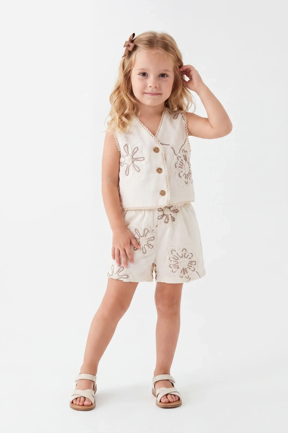 Girls' Embroidered Vest and Shorts Set - M 0992 - Serkon Baby - by Peralane