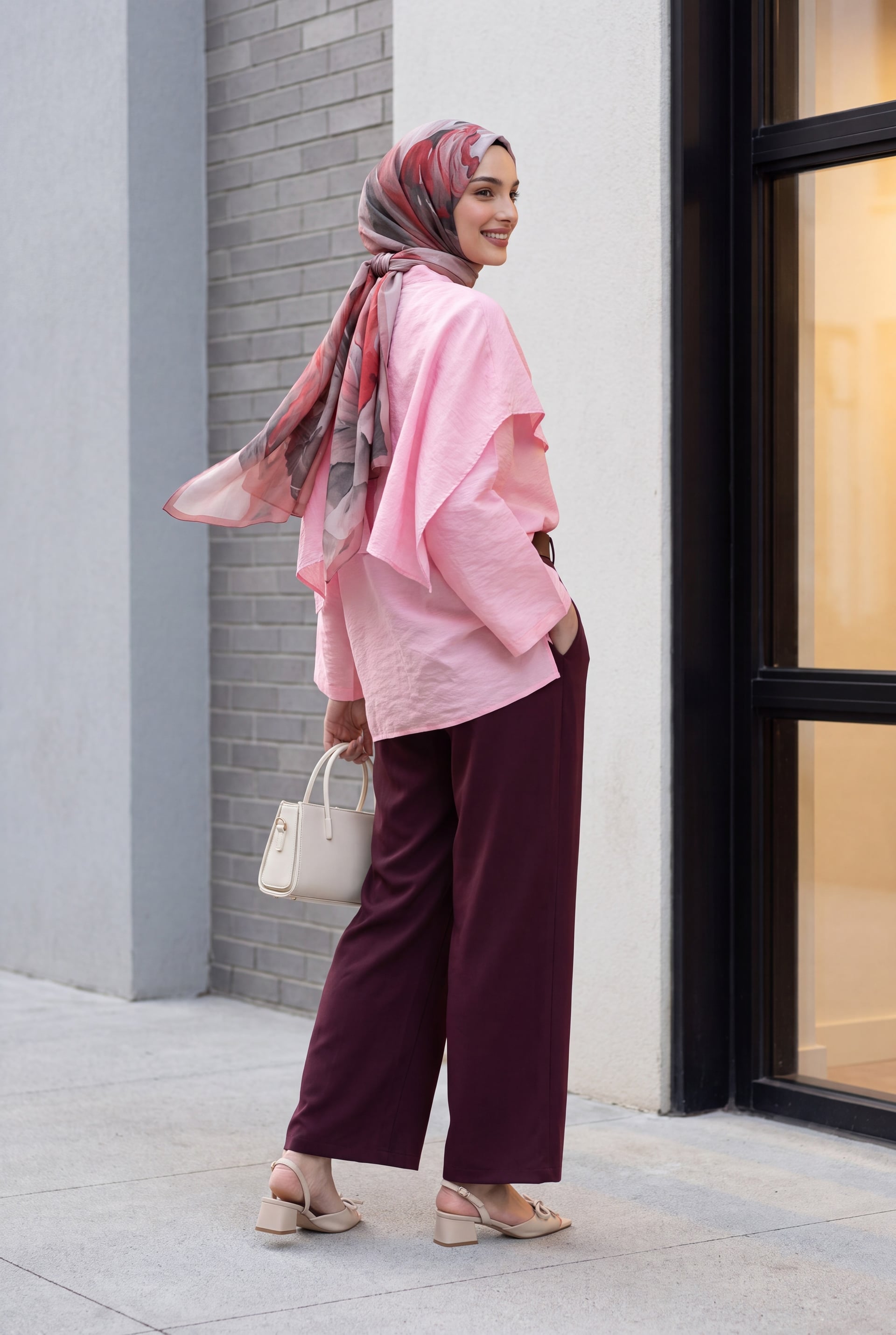 Removable Cape Oversize Modal Tunic - Pink - Podyumplus - by Peralane - photo 5