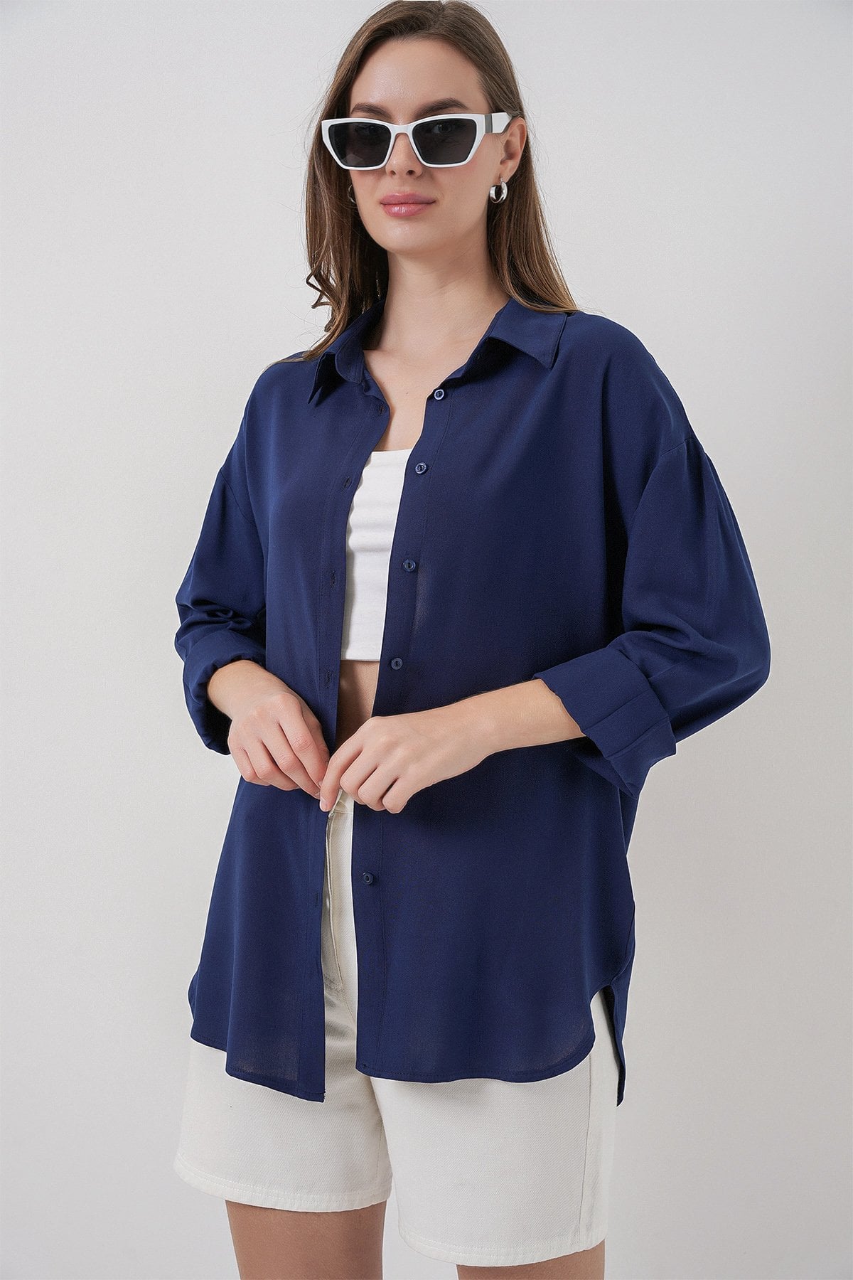Women's Navy Blue Viscose Blouse 3785 - Bigdart - by Peralane
