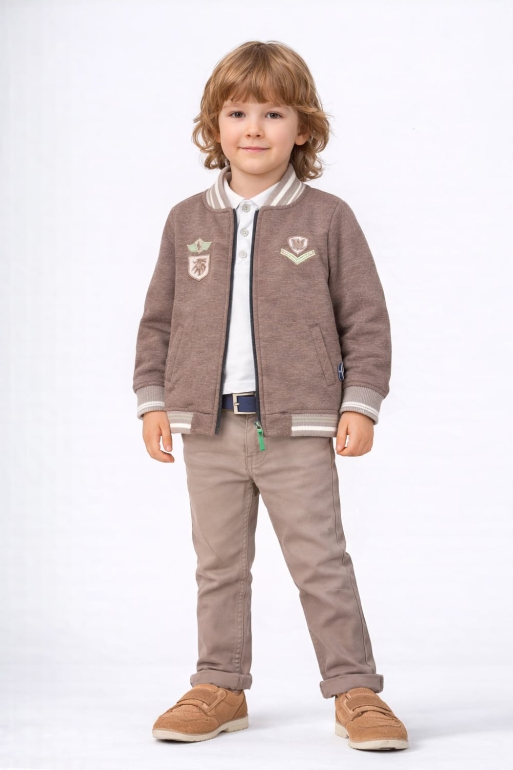 Boys' Brown Bomber Jacket with Striped Trims - Has Bereket - by Peralane
