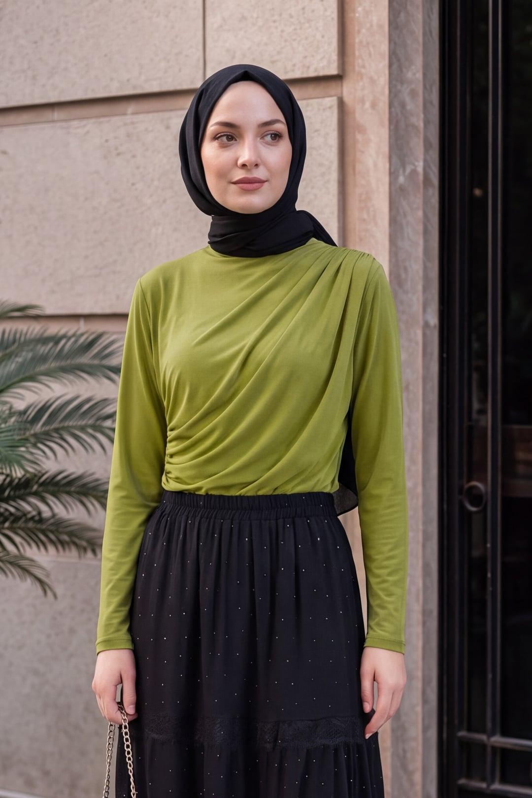 Half Turtleneck Draped Sandy Blouse - Oil Green - Podyumplus - by Peralane - photo 2