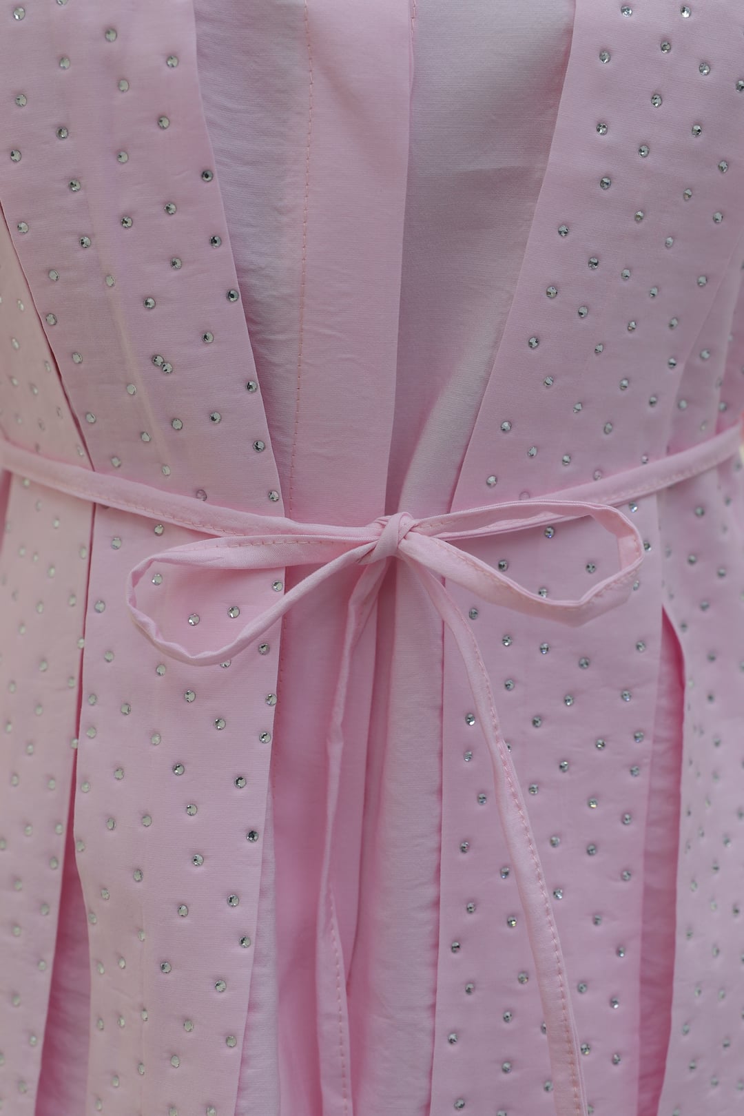Stone Detail Belted Polyviscose Two-Piece Set - Powder Pink - Podyumplus - by Peralane - photo 8