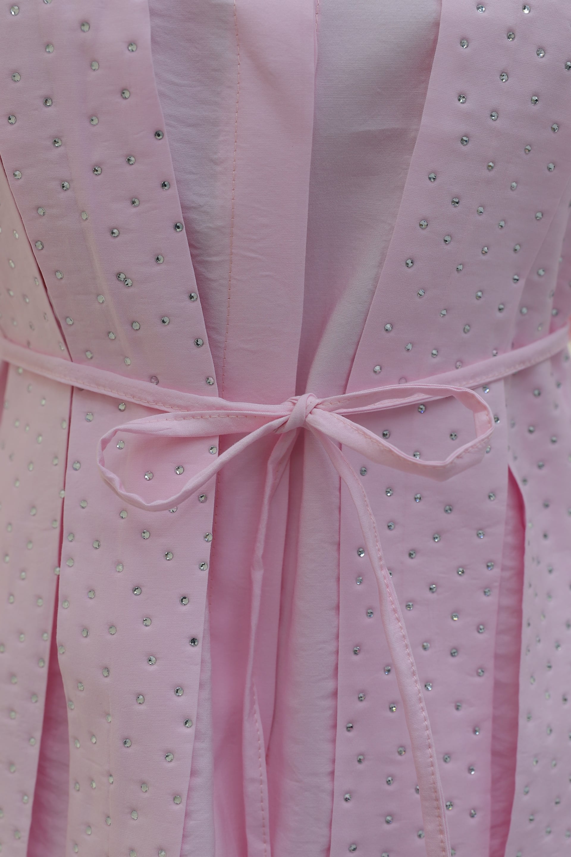 Stone Detail Belted Polyviscose Two-Piece Set - Powder Pink - Podyumplus - by Peralane - photo 8