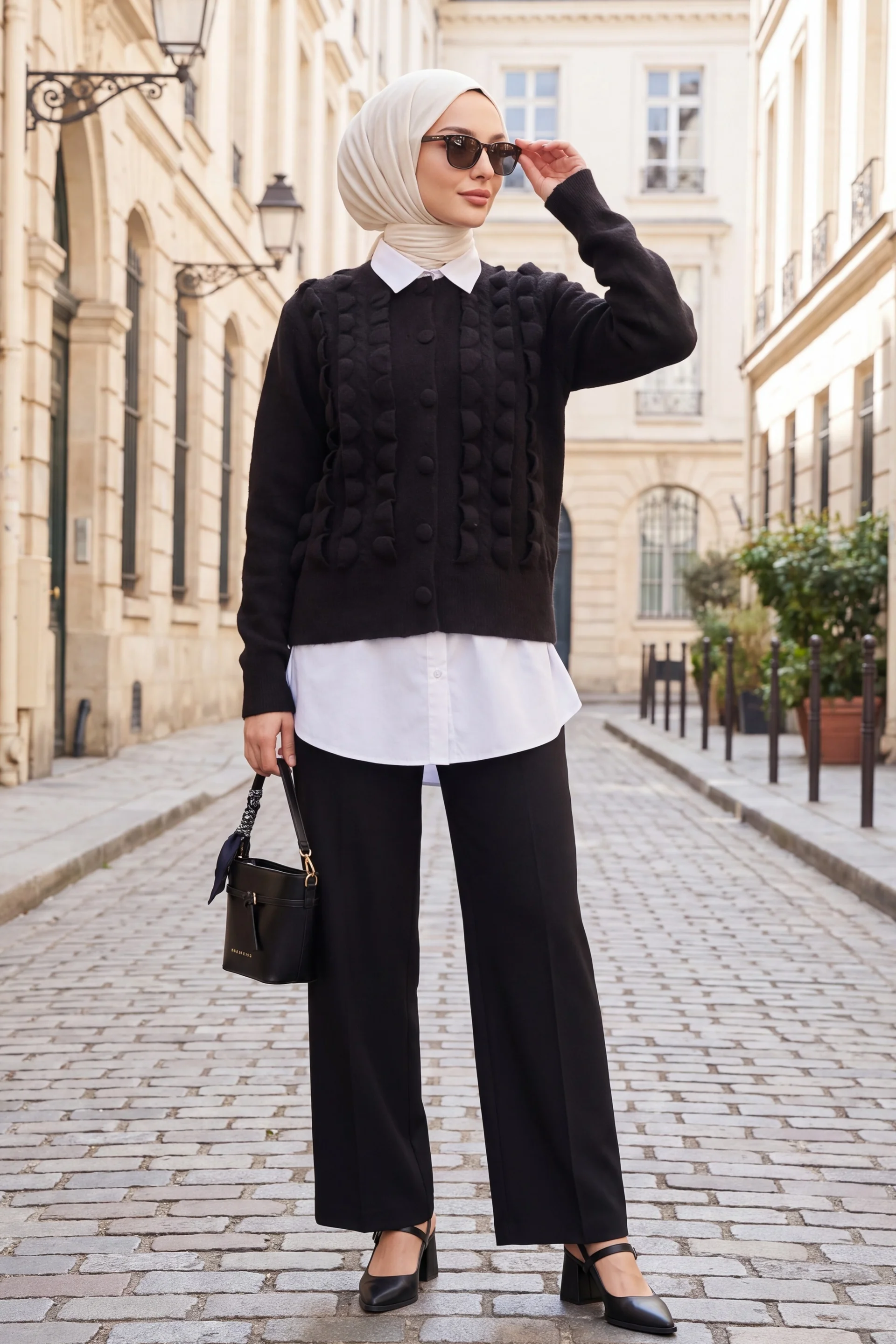 Black Braided Trim Detail Buttoned Knit Cardigan - Podyumplus - by Peralane - photo 2