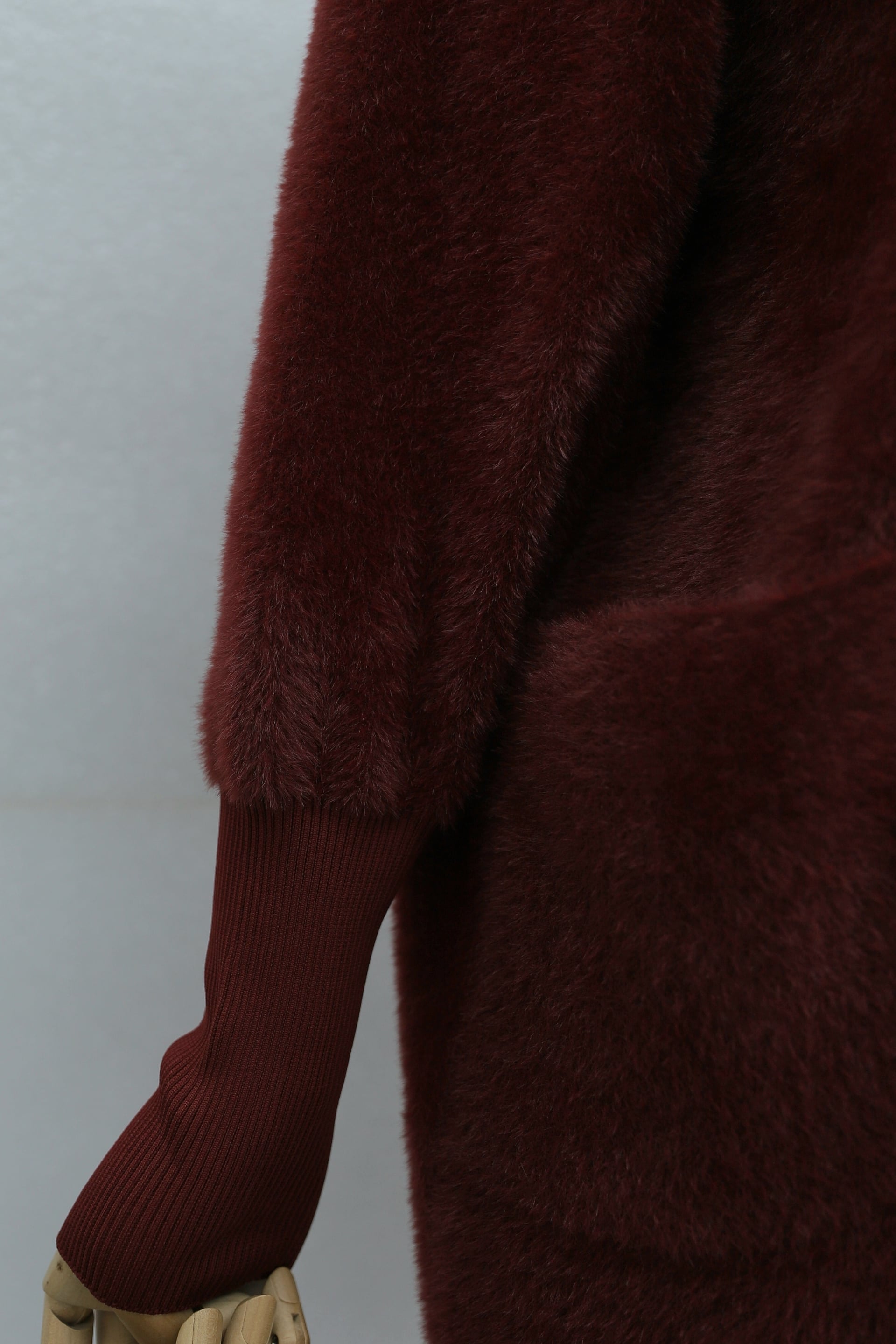 Hooded Double Pocket Button Front Fuzzy Cardigan - Burgundy - Podyumplus - by Peralane - photo 7