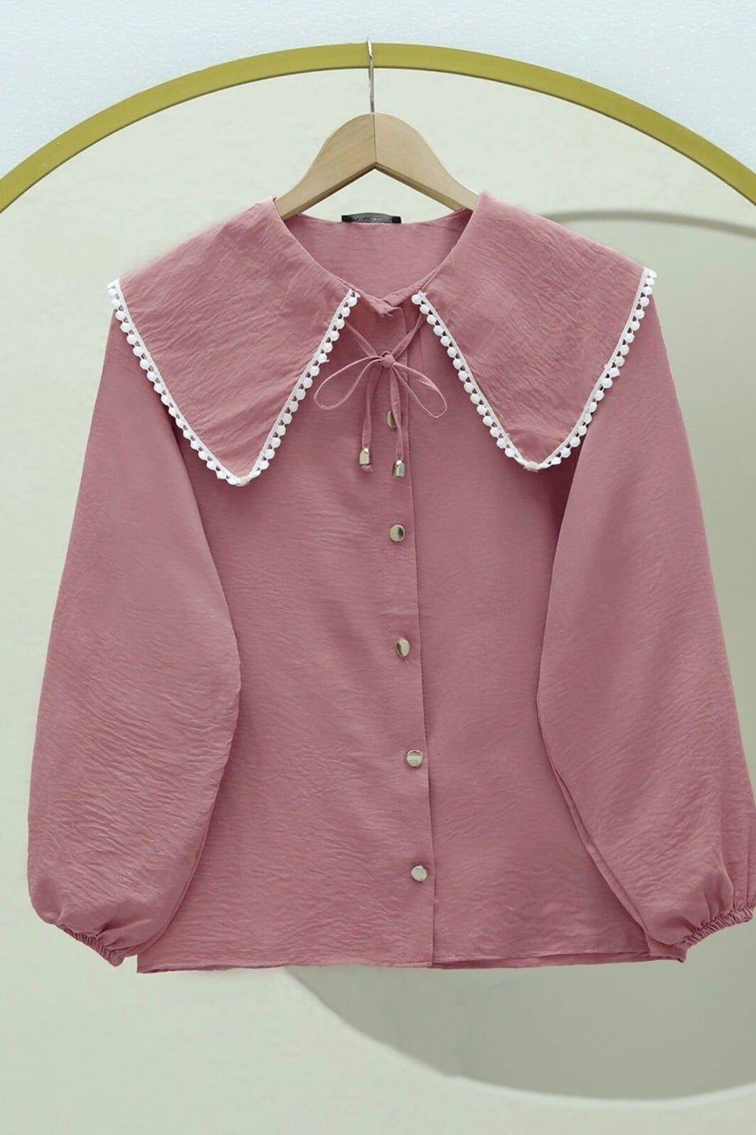 Dusty Rose Peter Pan Collar Blouse with A-Line Skirt Modest Set - Podyumplus - by Peralane - photo 5