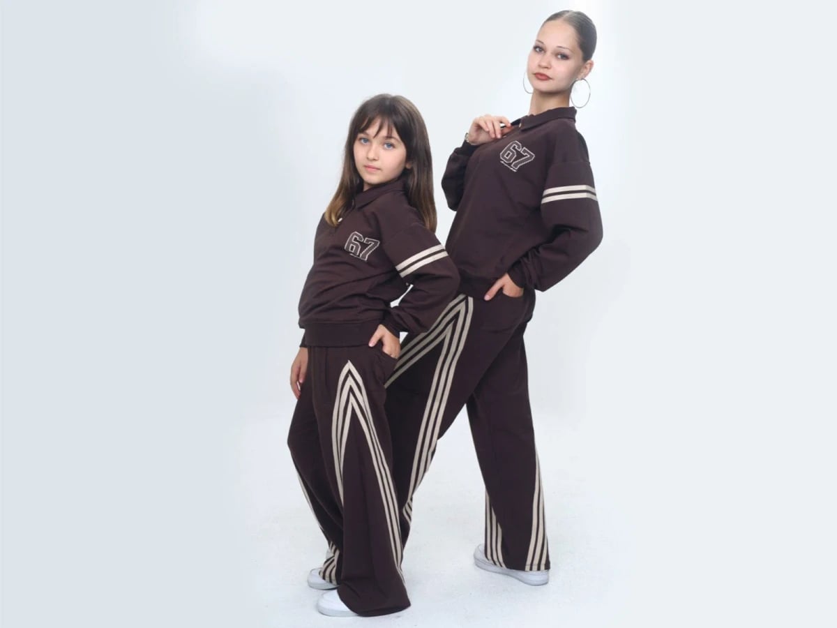 Girls' Striped Zip-Up Tracksuit Set with '67' Print - Vizviz - by Peralane