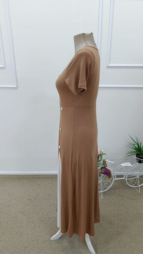 Women's Short Sleeve Asymmetric Neck Button Detail Midi Viscose Dress - Janes - by Peralane - photo 6