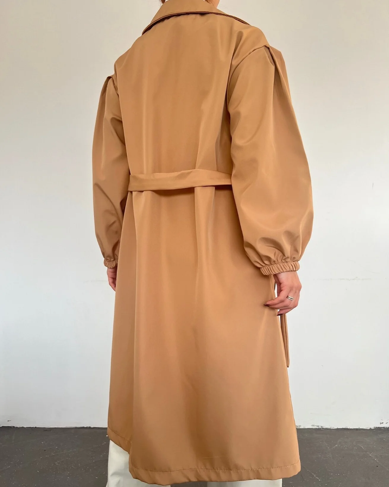 Belted Baloon Sleeve Trench Coat in Tan - Podyumplus - by Peralane - photo 3