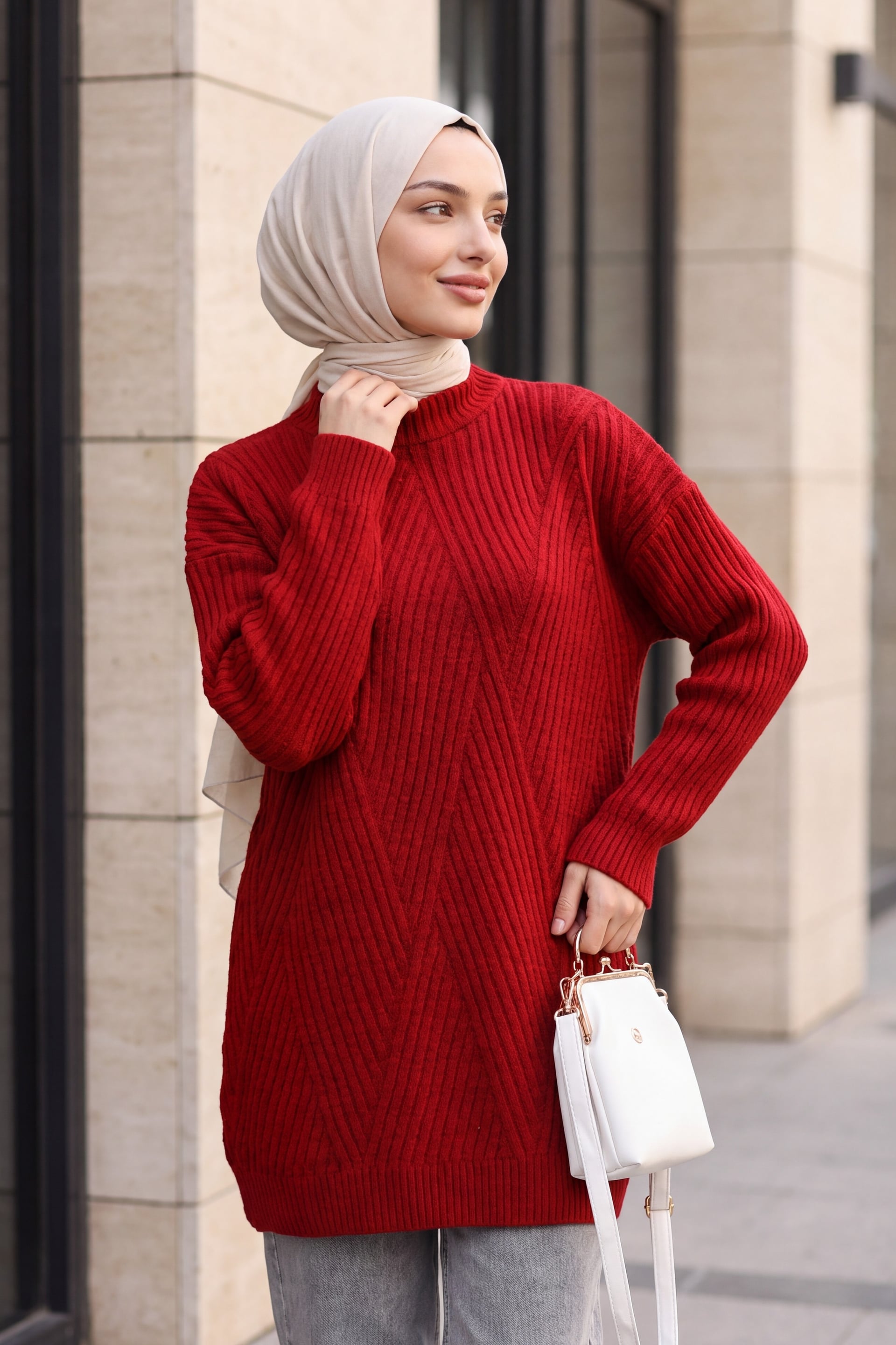 Diamond Pattern Knit Tunic - Red - Podyumplus - by Peralane - photo 2