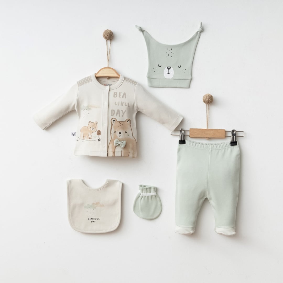 Baby Set with Top, Leggings, Hat, Bib and Mittens - Mint Green - Gumus Baby - by Peralane