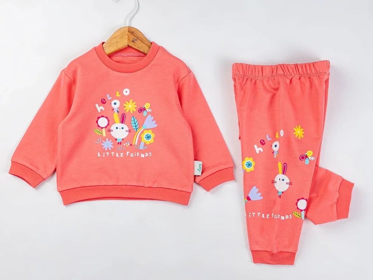 Little Friends Girls' Baby Pyjama Set - Dusty Pink - Comix - by Peralane
