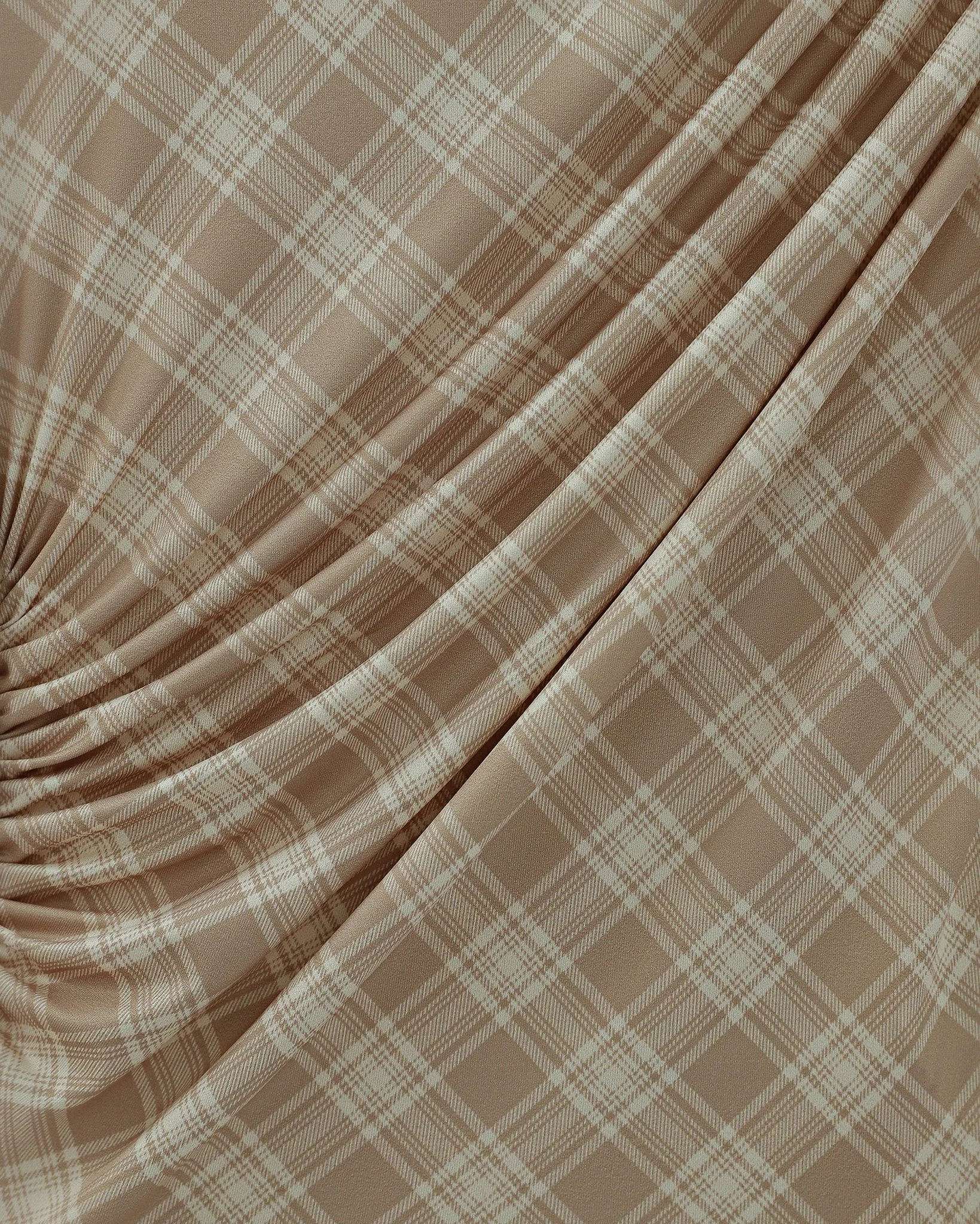 Beige Plaid Ruching Long-Sleeve Blouse - Podyumplus - by Peralane - photo 6