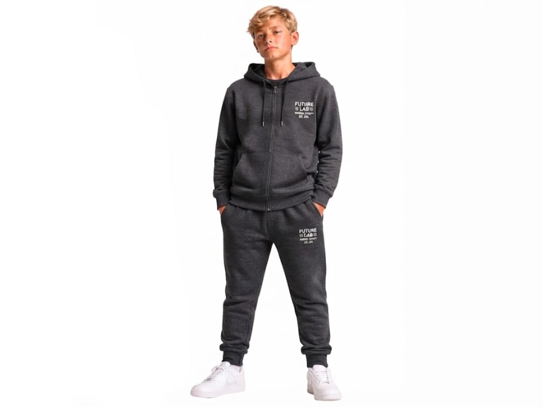 Future Printed Hooded 3-Thread Brushed Boys' Tracksuit Set - Koska - by Peralane