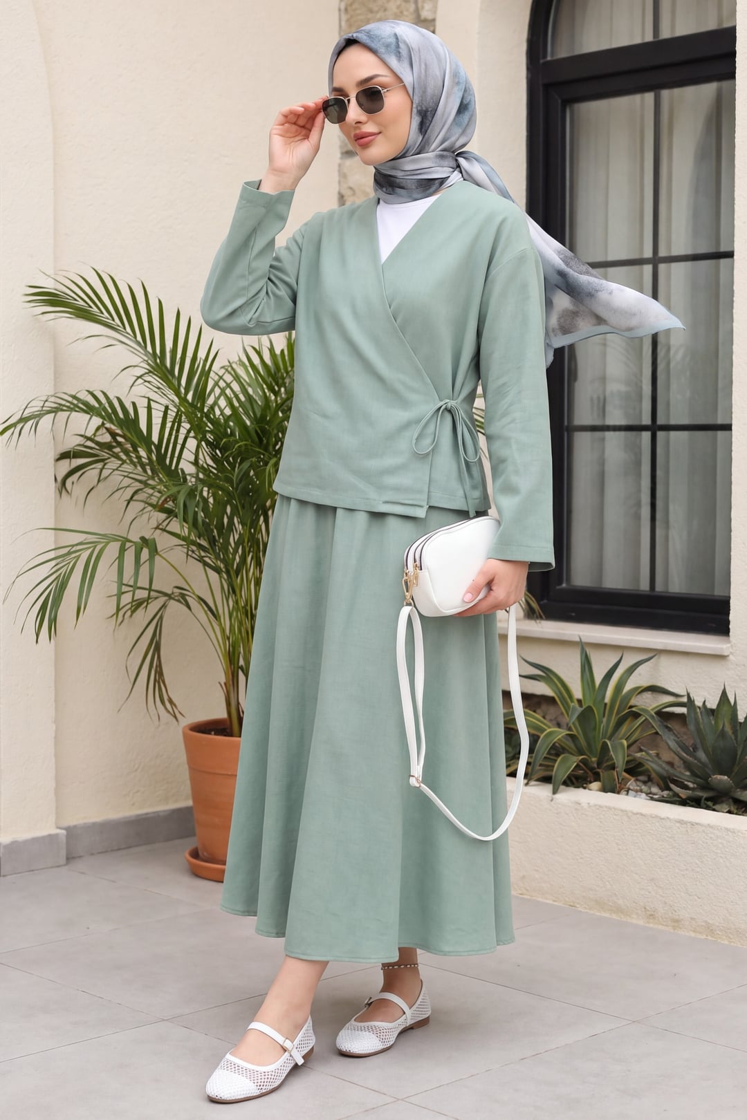 Side-Tie Skirt Set in Sea Green - Podyumplus - by Peralane - photo 3