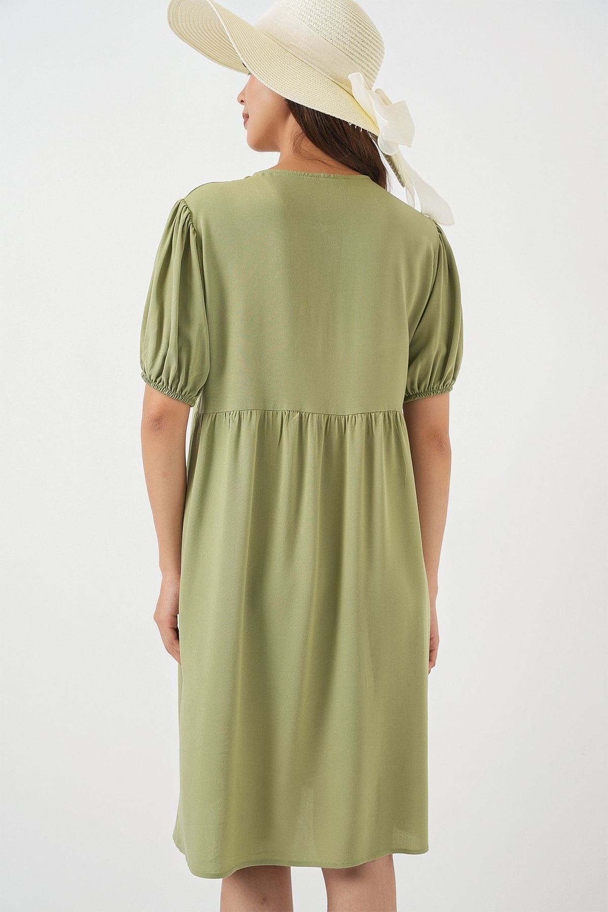 Women's Tie-Front Midi Dress with Short Sleeves - Olive Green - Bigdart - by Peralane - photo 5