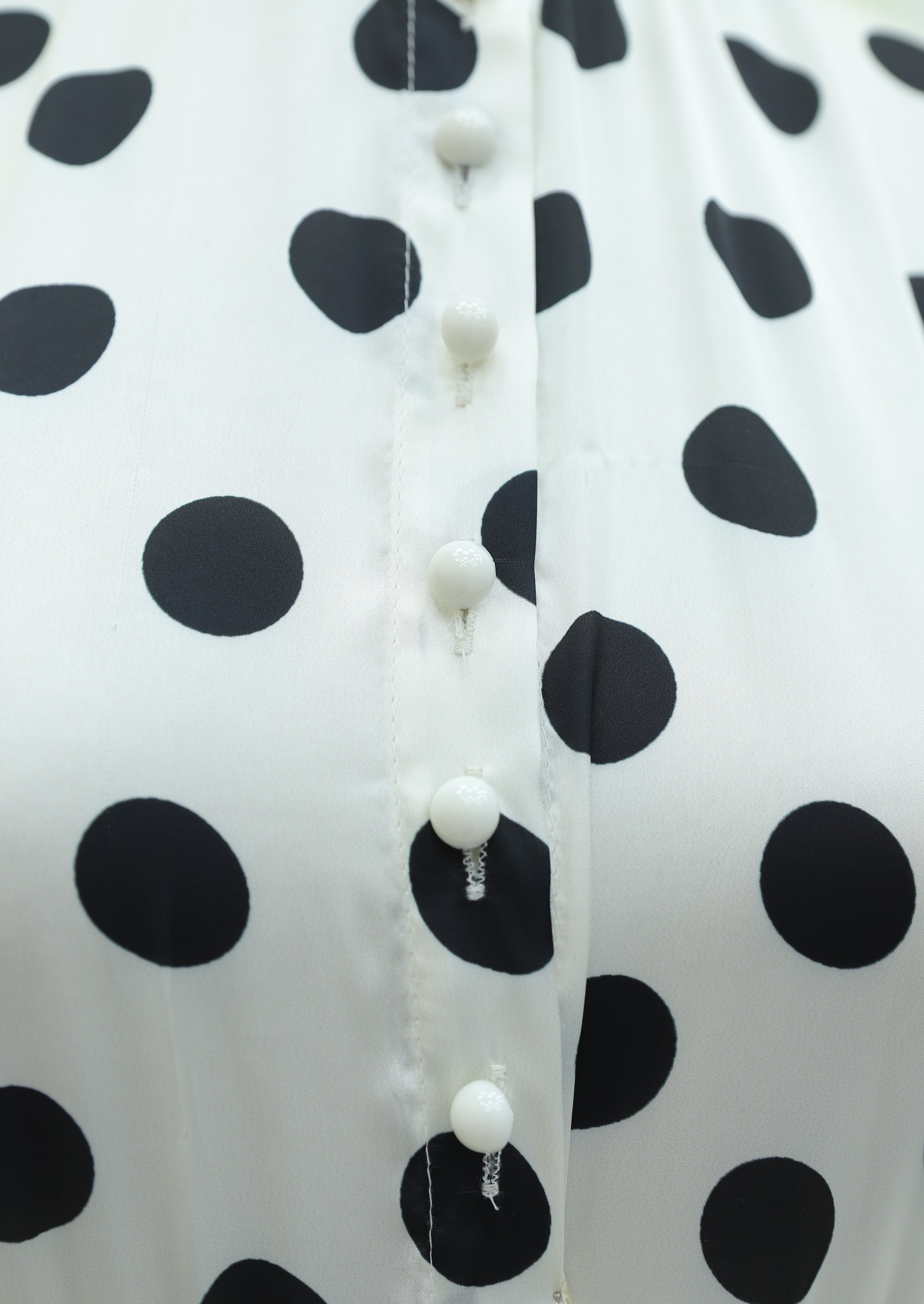 Polka Dot Tiered Button Belted Batwing Sleeve Satin Dress - White - Podyumplus - by Peralane - photo 7