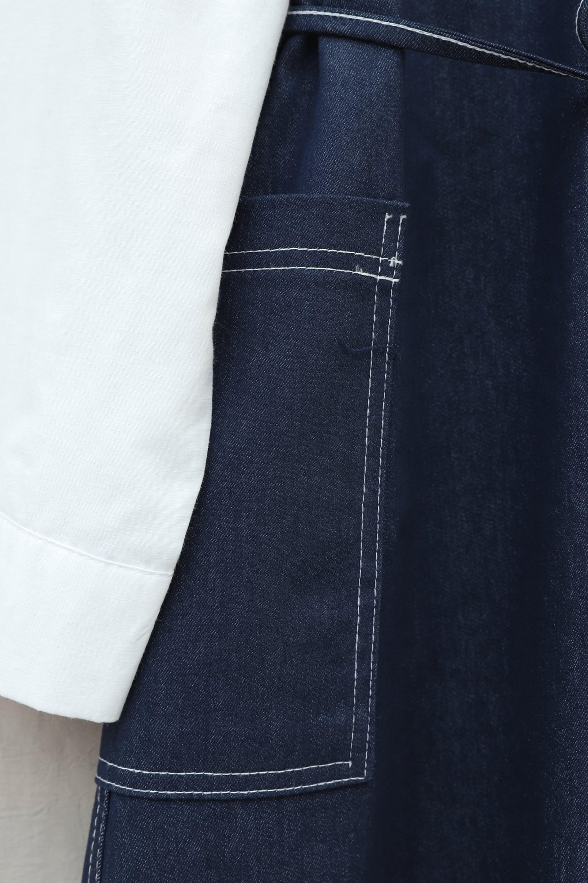 Side Pocket V-Neck Tie Waist Denim Dress - Dark Navy - Podyumplus - by Peralane - photo 7