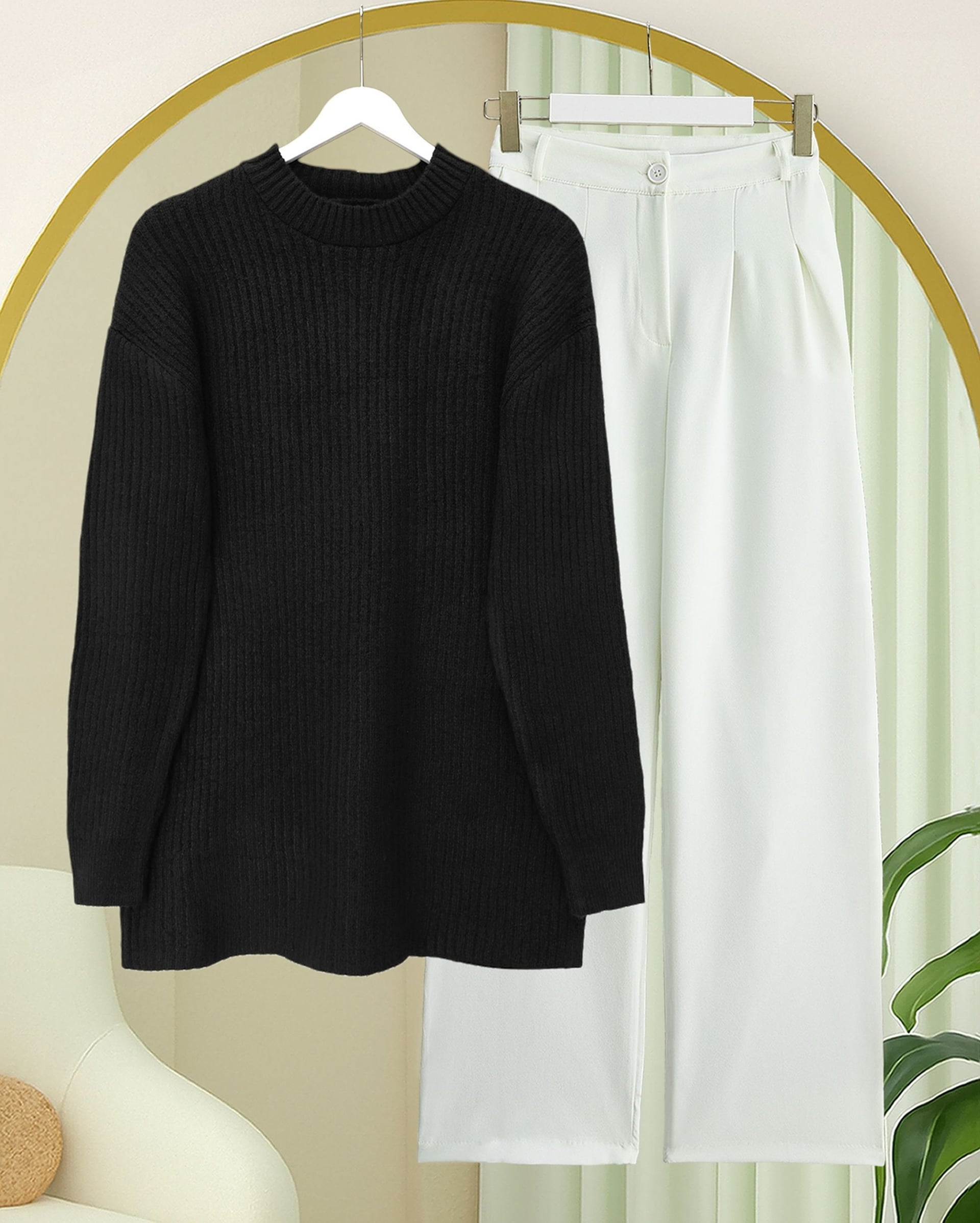 Ribbed Long Knit Sweater - Black - Podyumplus - by Peralane