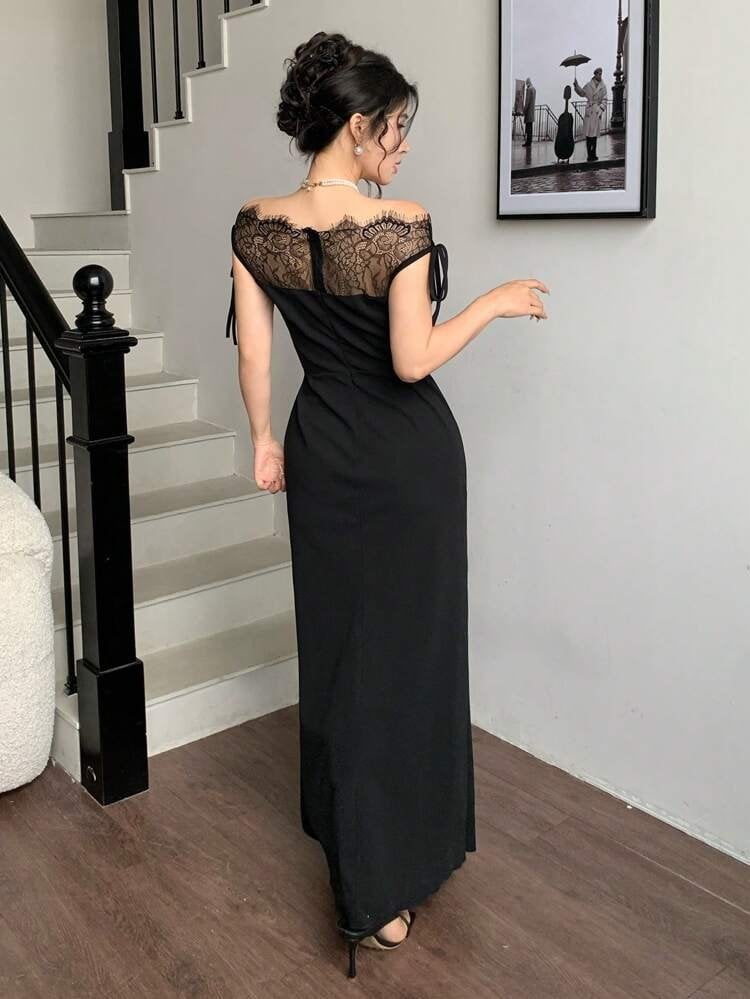 Women's Off-Shoulder Lace Crepe Dress - Janes - by Peralane - photo 4