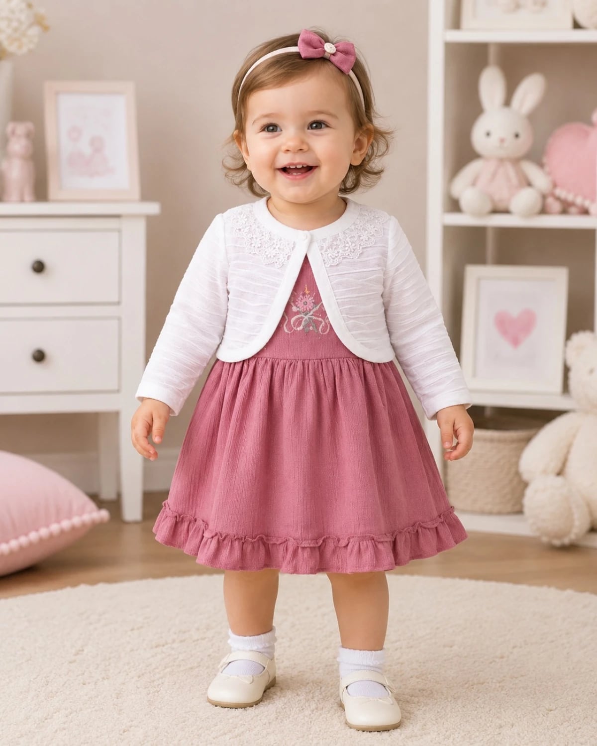 Girls' Dress and Cardigan Set - Dusty Rose - Has Bereket - by Peralane