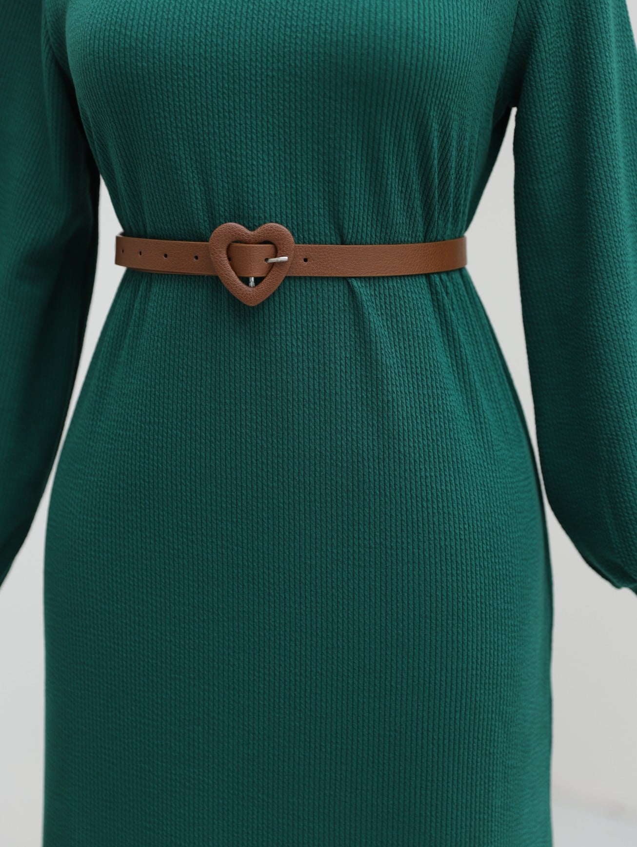 Emerald Green Ribbed Knit Turtleneck Dress for Women - Podyumplus - by Peralane - photo 4