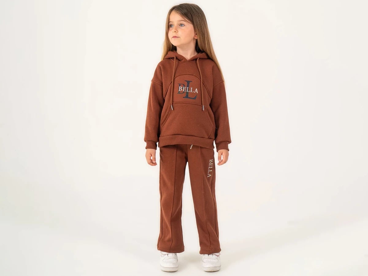 Bella Print Hooded Sweatshirt and Trousers Girls' Tracksuit Set - Lumii - by Peralane
