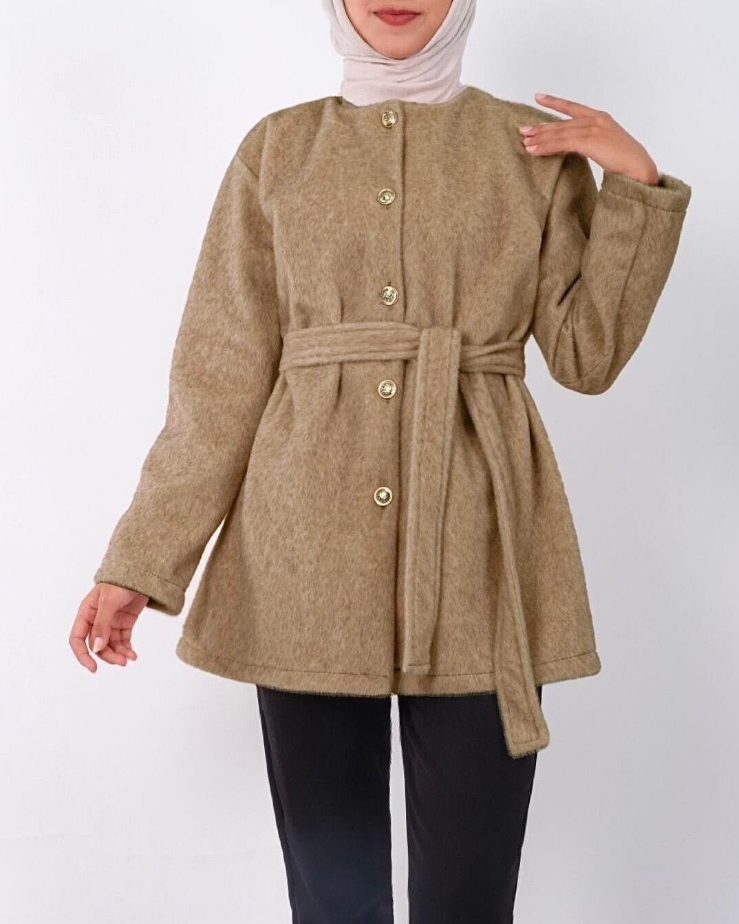 Buttoned Belted Faux Fur Jacket - Mink - Podyumplus - by Peralane - photo 3