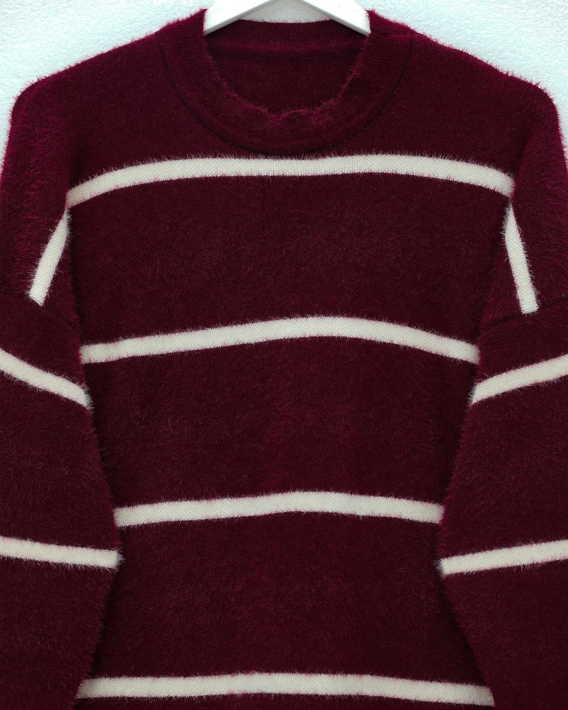 Striped Slouchy Knit Tunic - Burgundy - Podyumplus - by Peralane - photo 5