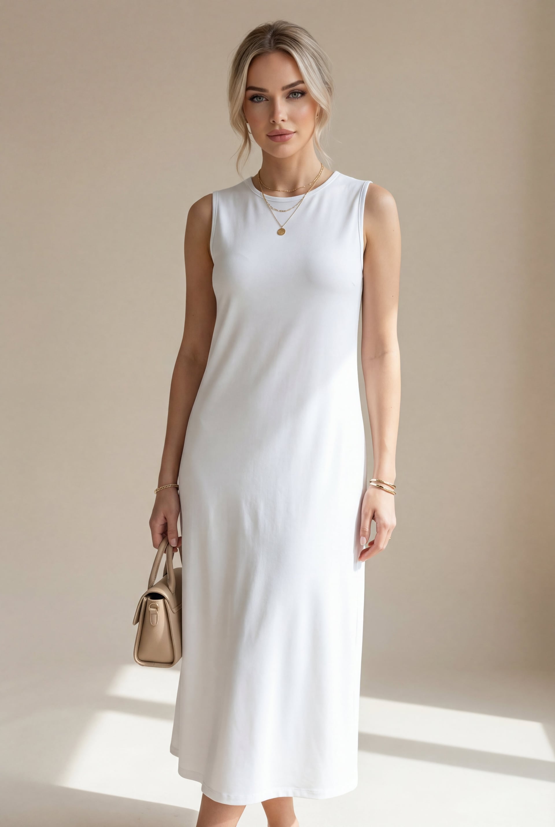 Sleeveless Long Suprem Slip Dress - White - Podyumplus - by Peralane